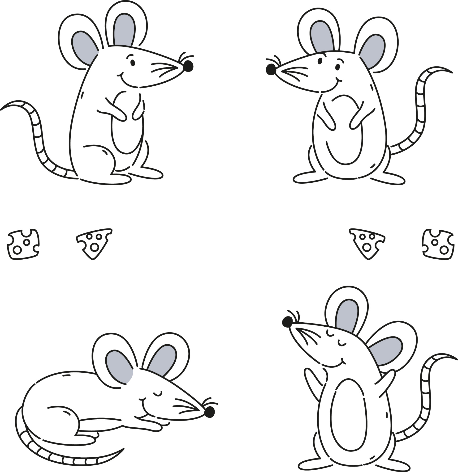 Раскраска для детей: набор милых мышей