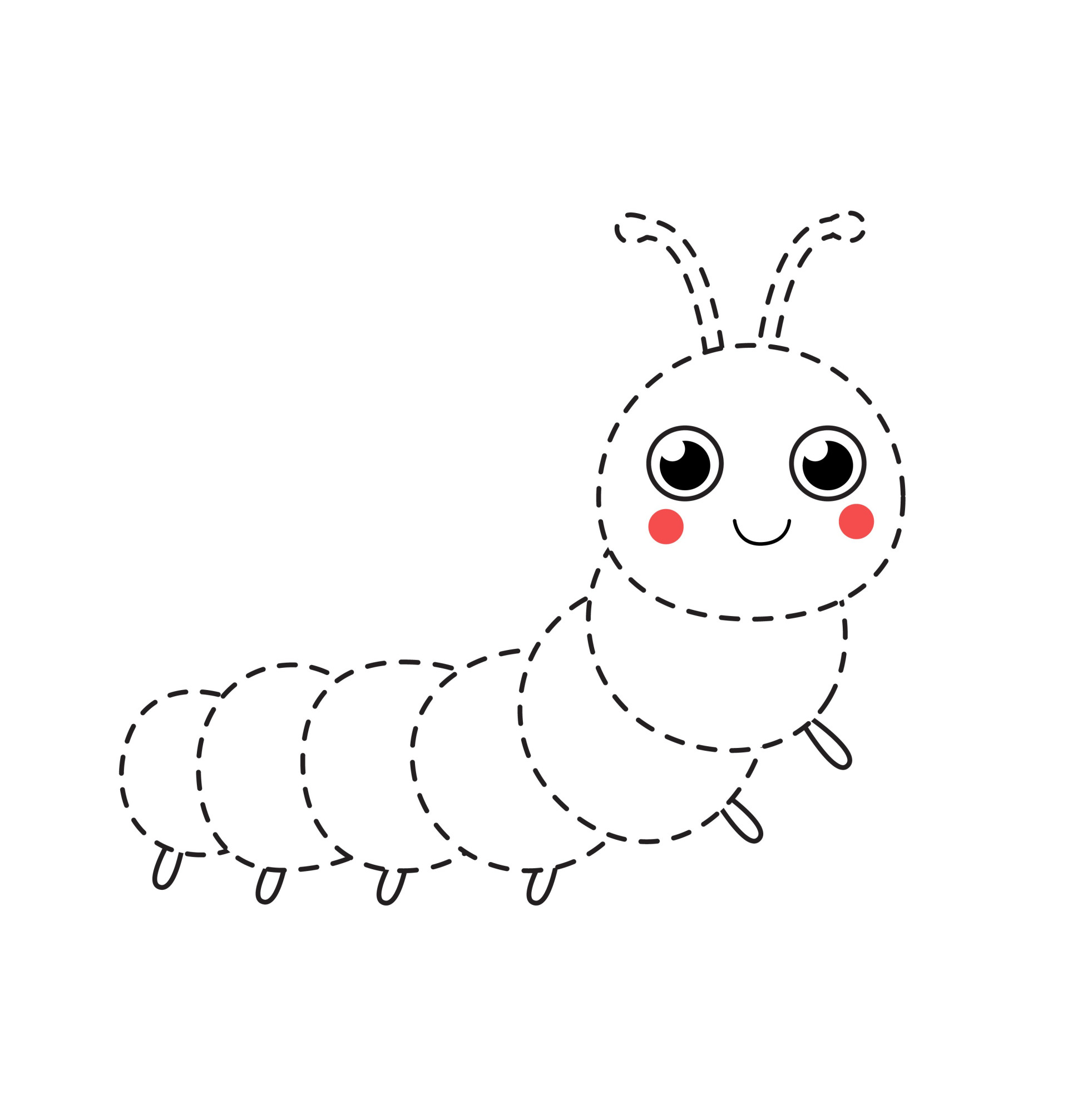 Раскраска для детей: гусеница по точкам
