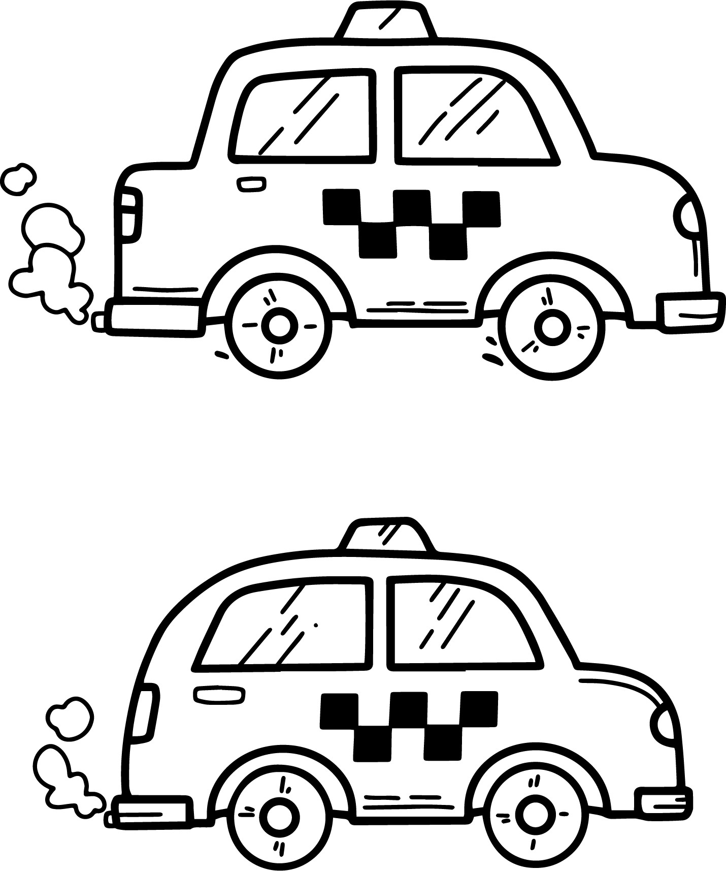 Раскраска для детей: две маленькие машинки такси