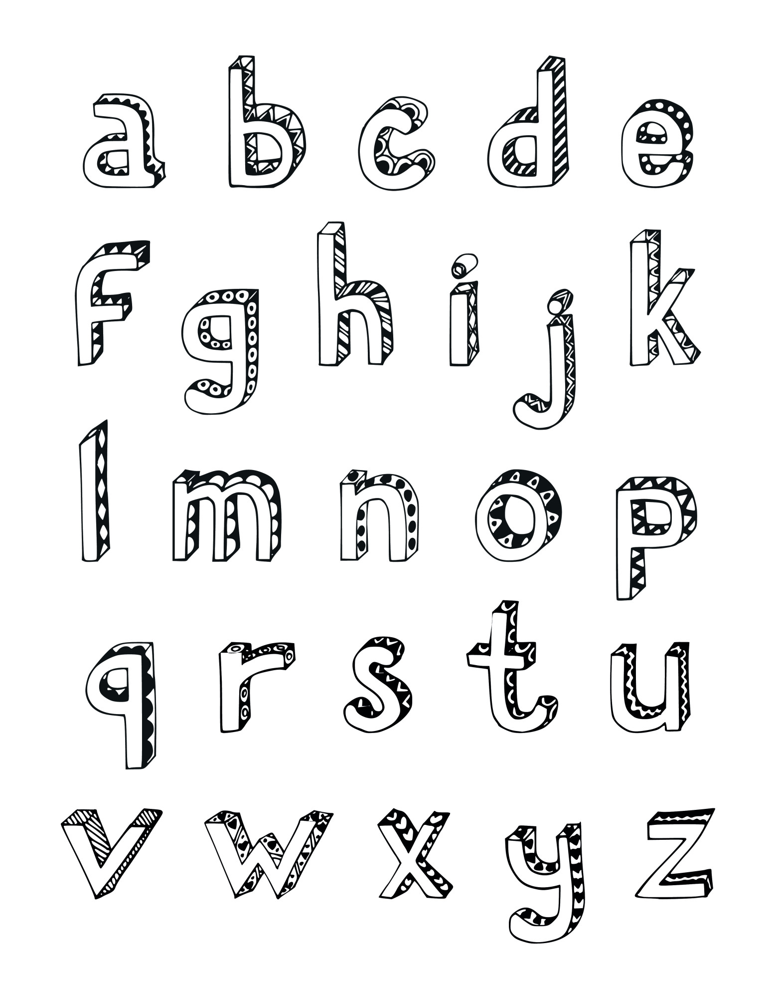 Раскраска для детей: английский алфавит без картинок