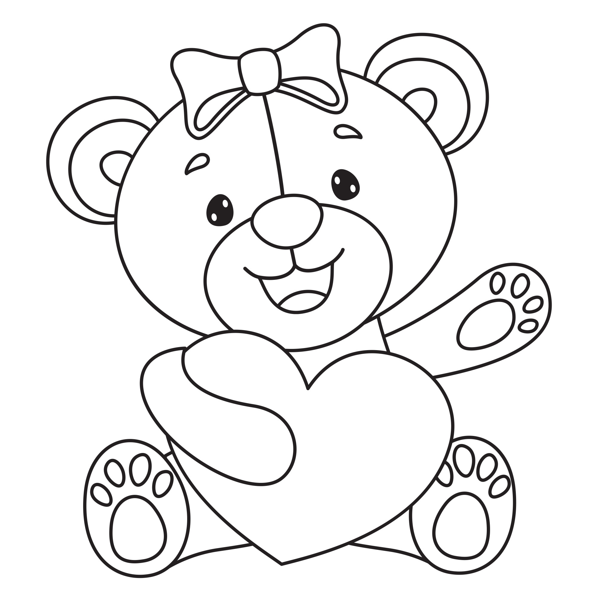 Раскраска для детей: маленькая медведица с плюшевым сердечком