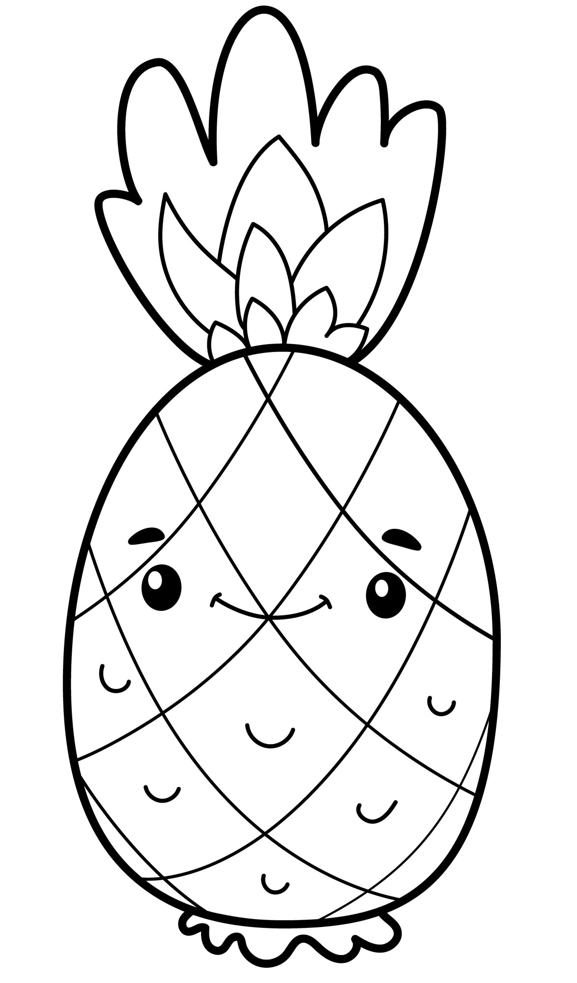 Раскраска для детей: экзотический ананас с лицом улыбается