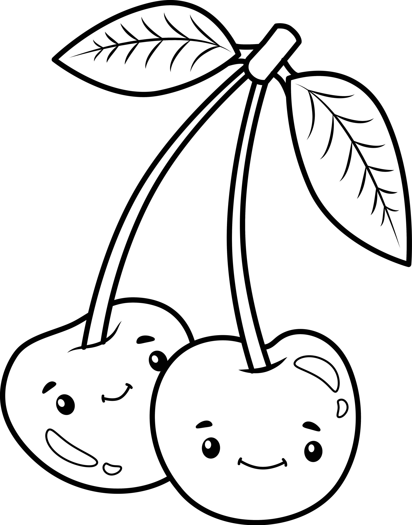 Раскраска для детей: милые мультяшные ягоды вишни на веточке