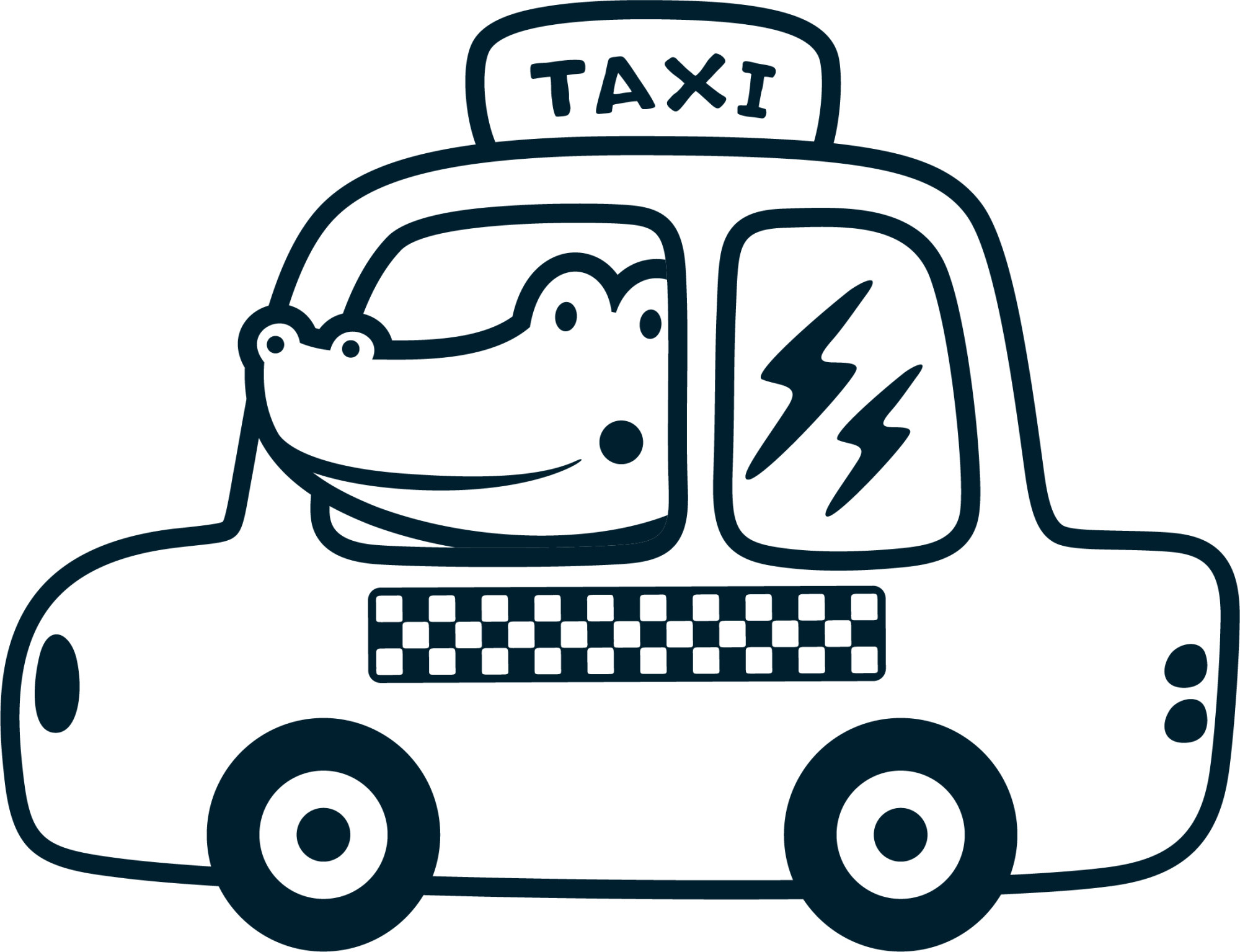 Раскраска для детей: крокодил едет на такси