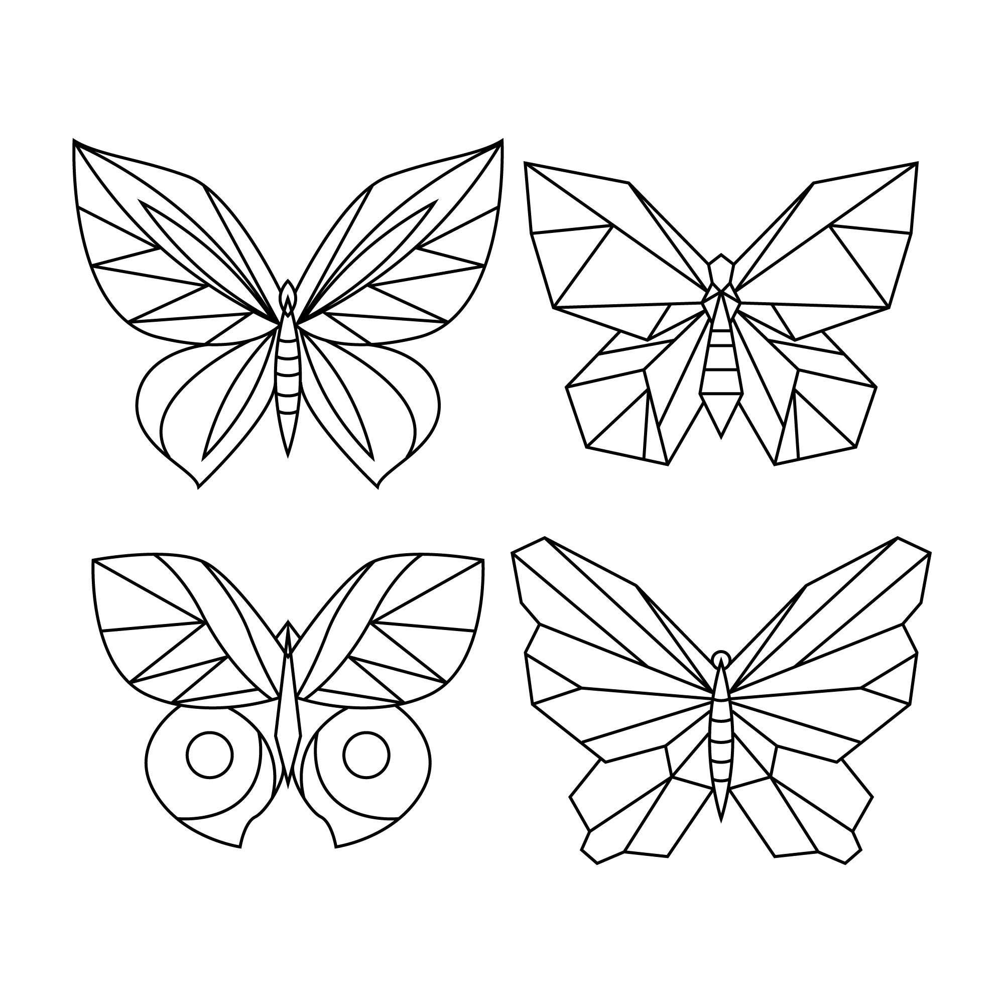 Раскраска для детей: набор из четырех бабочек