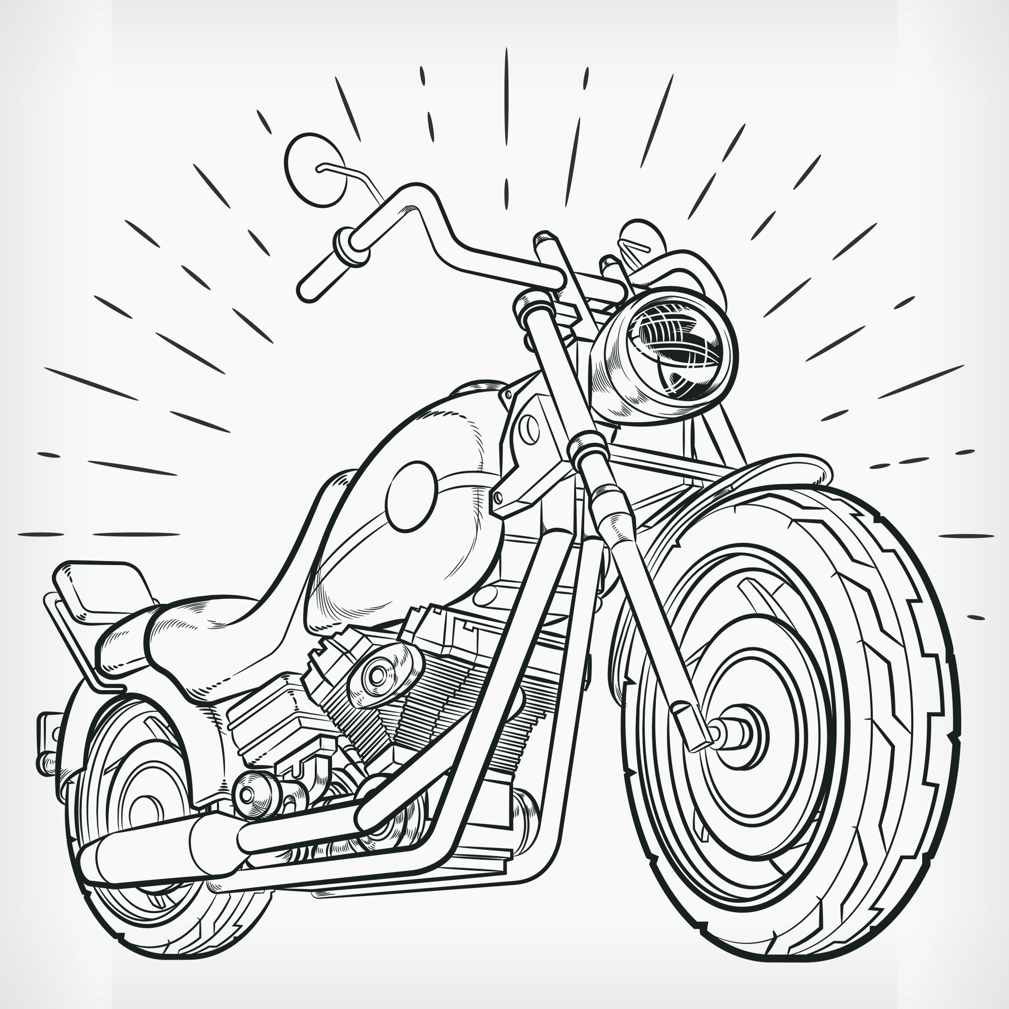 Раскраска для детей: мотоцикл «Кружева асфальта»