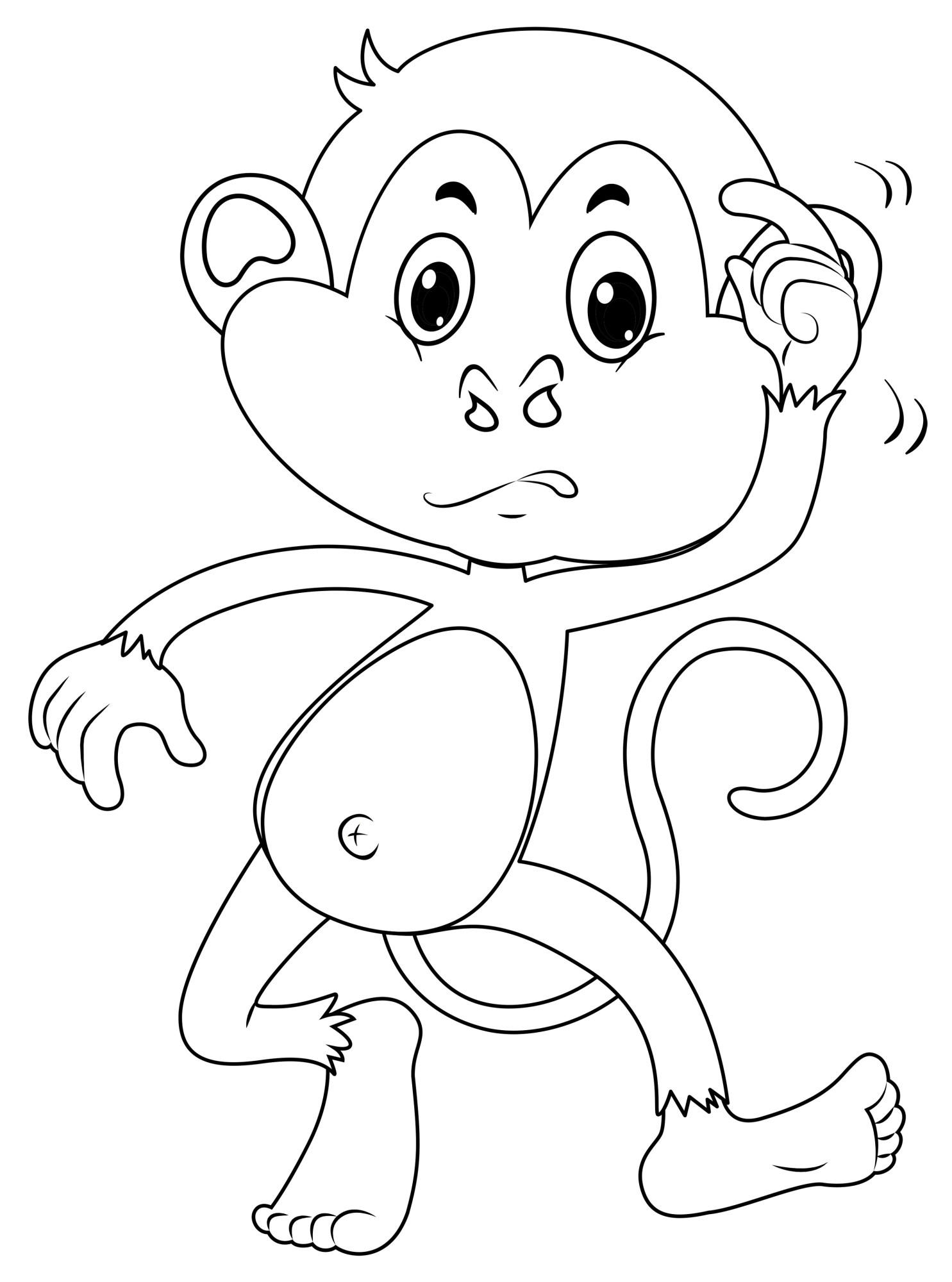 Раскраска для детей: маленькая обезьяна танцует