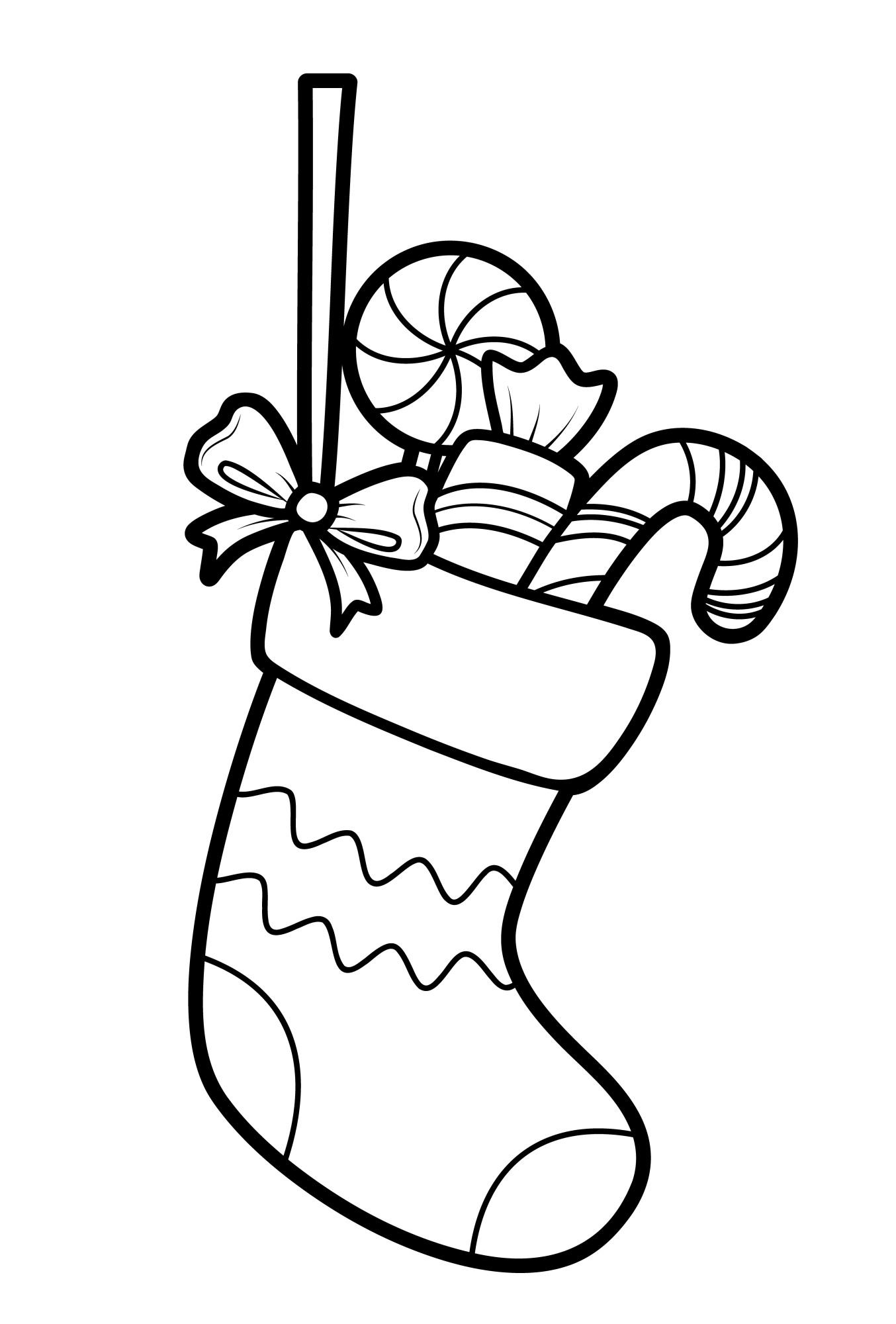Раскраска для детей: рождественский носок с подарками