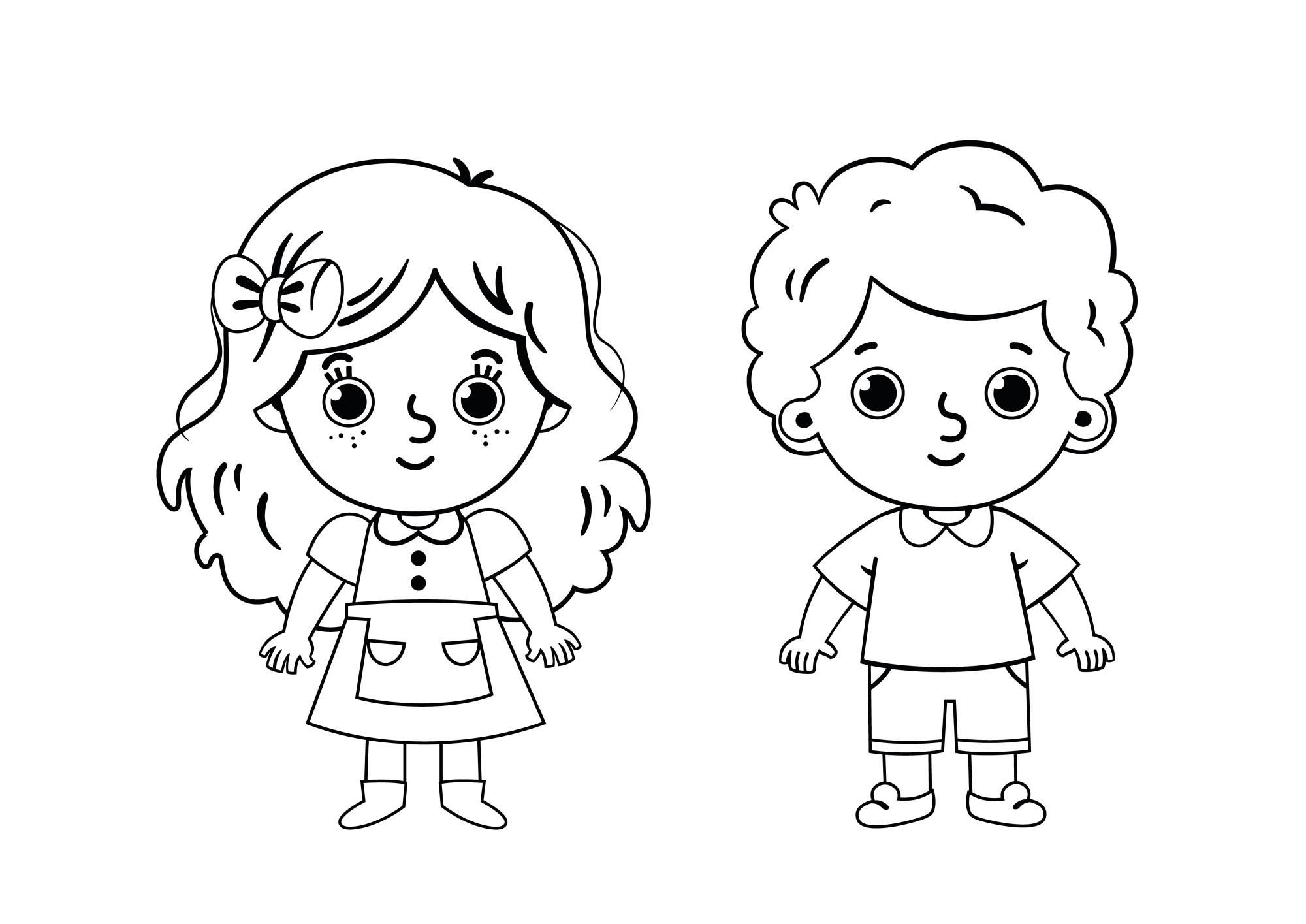Раскраска для детей: кукла девочка и мальчик
