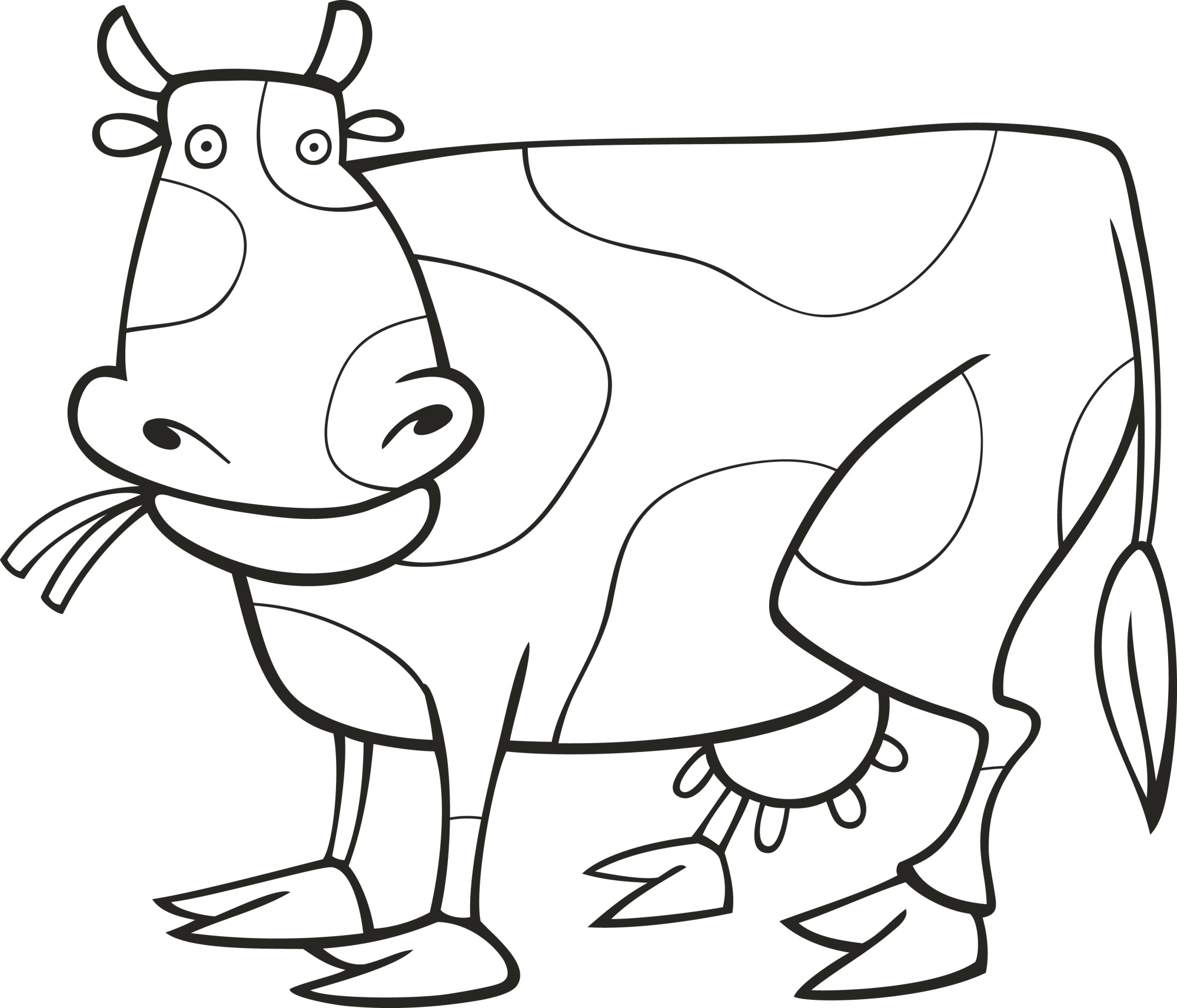Раскраска для детей: корова жует свежую полевую травку