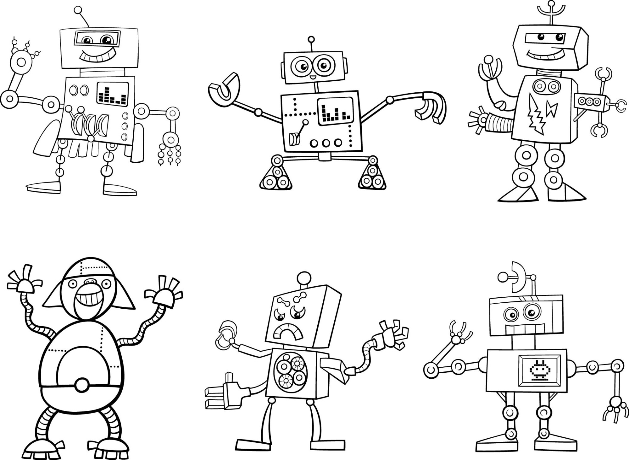 Раскраска для детей: роботы галактические путешественники