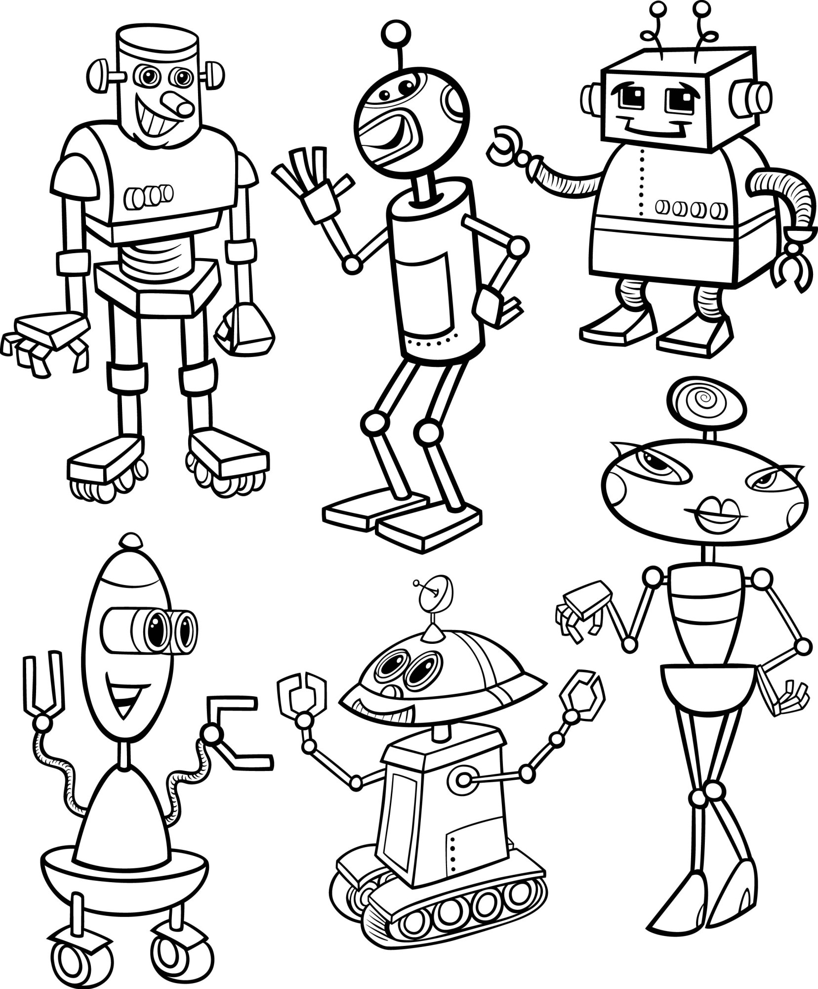 Раскраска для детей: набор прекрасных роботов