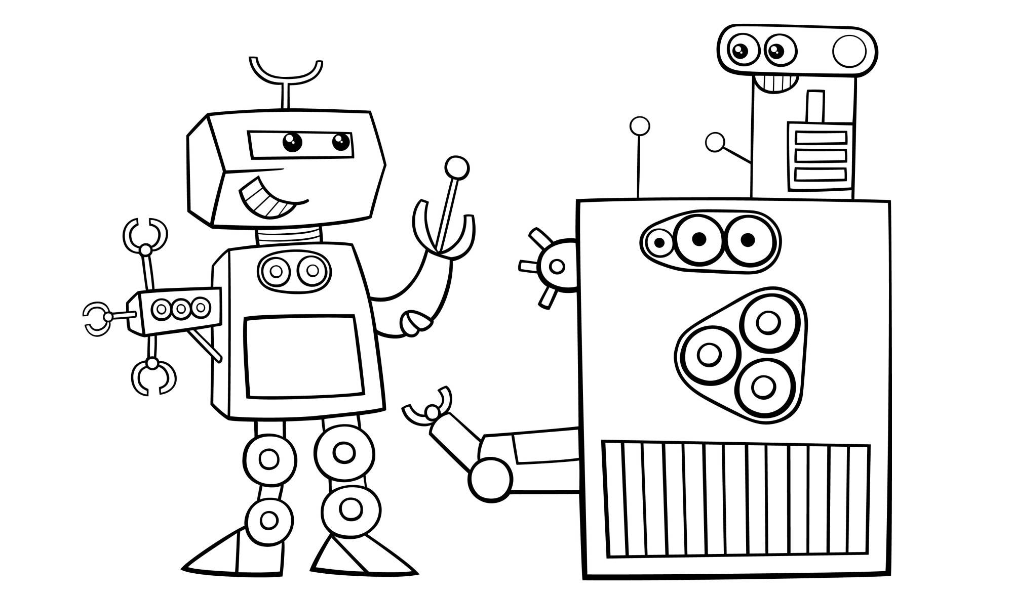 Раскраска для детей: игрушечные роботы механики