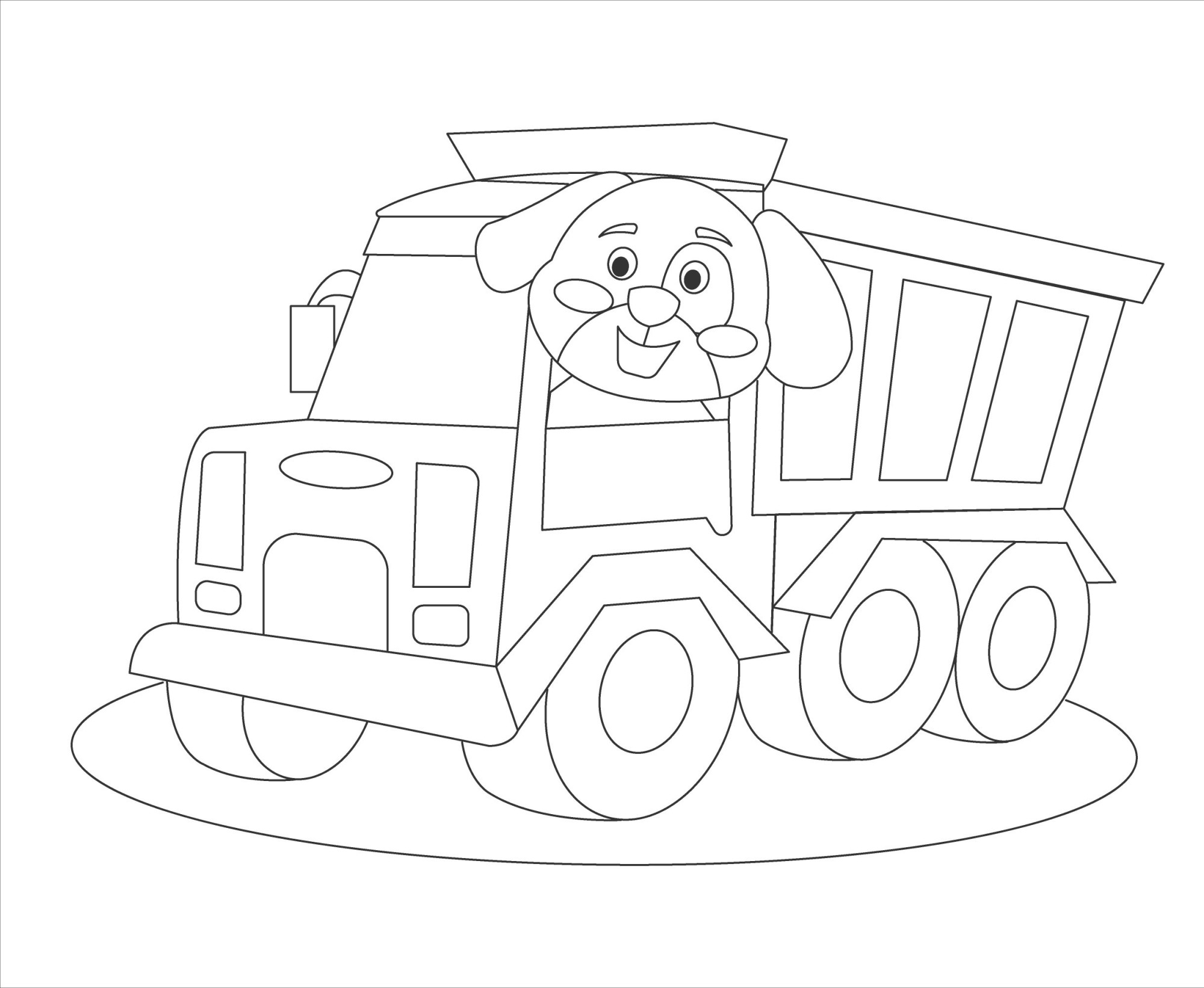 Раскраска для детей: игрушка грузовик с собачкой за рулем