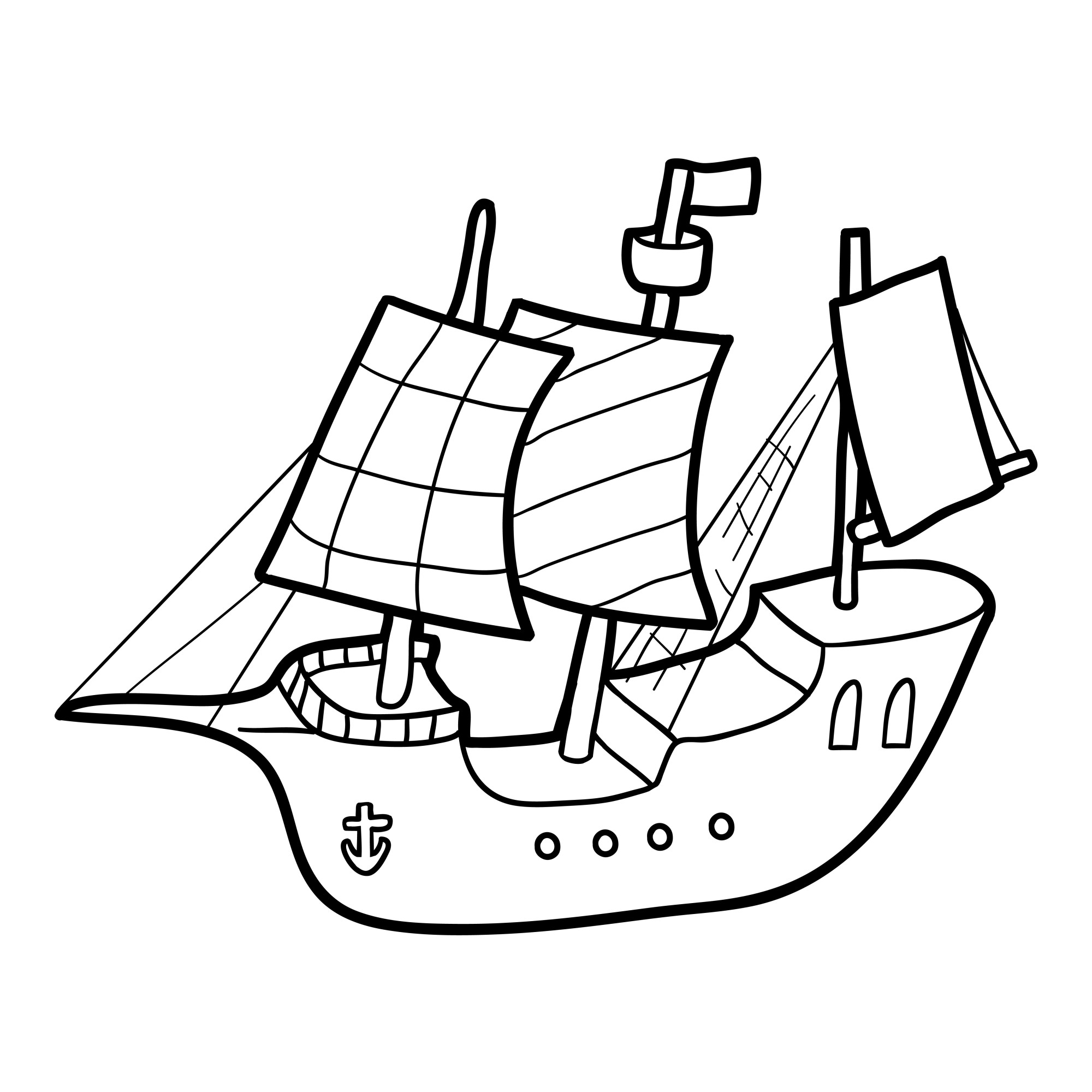 Раскраска для детей: игрушечный корабль парусник «Морская гармония»