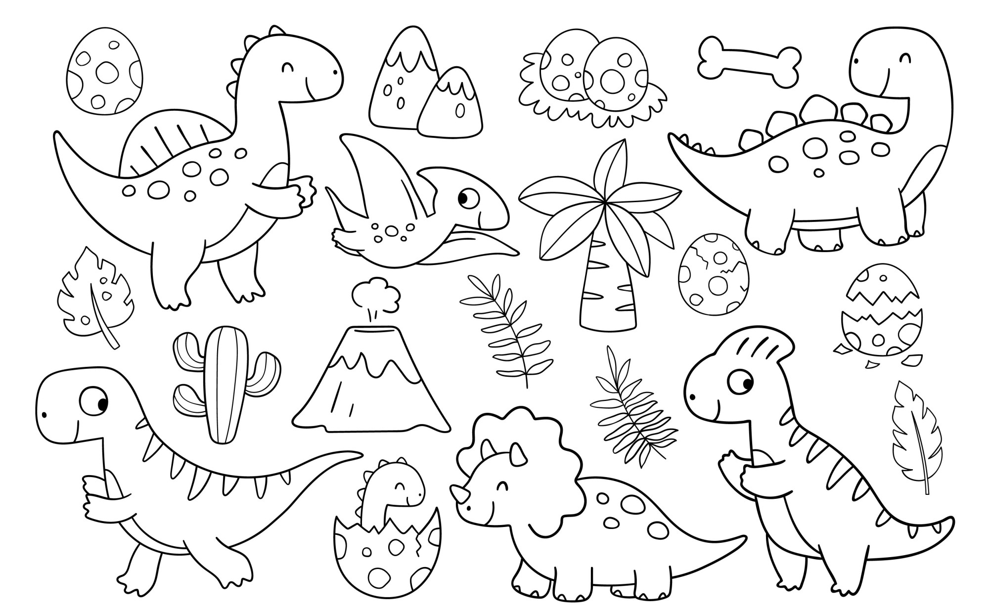 Раскраска для детей: набор детских динозавриков
