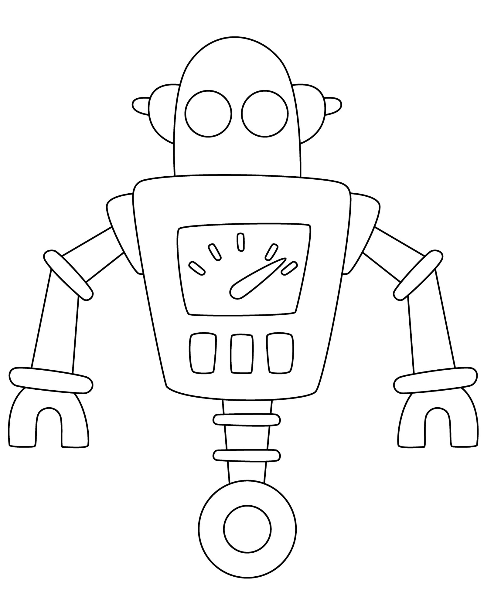 Раскраска для детей: ретро робот с колесом и клешнями
