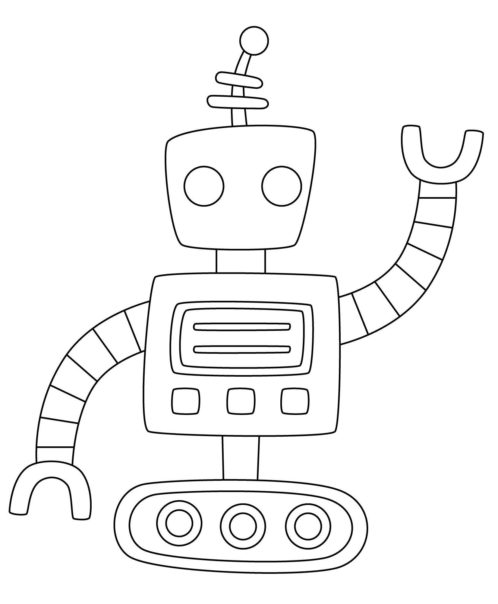 Раскраска для детей: гусеничный робот танк с антенной