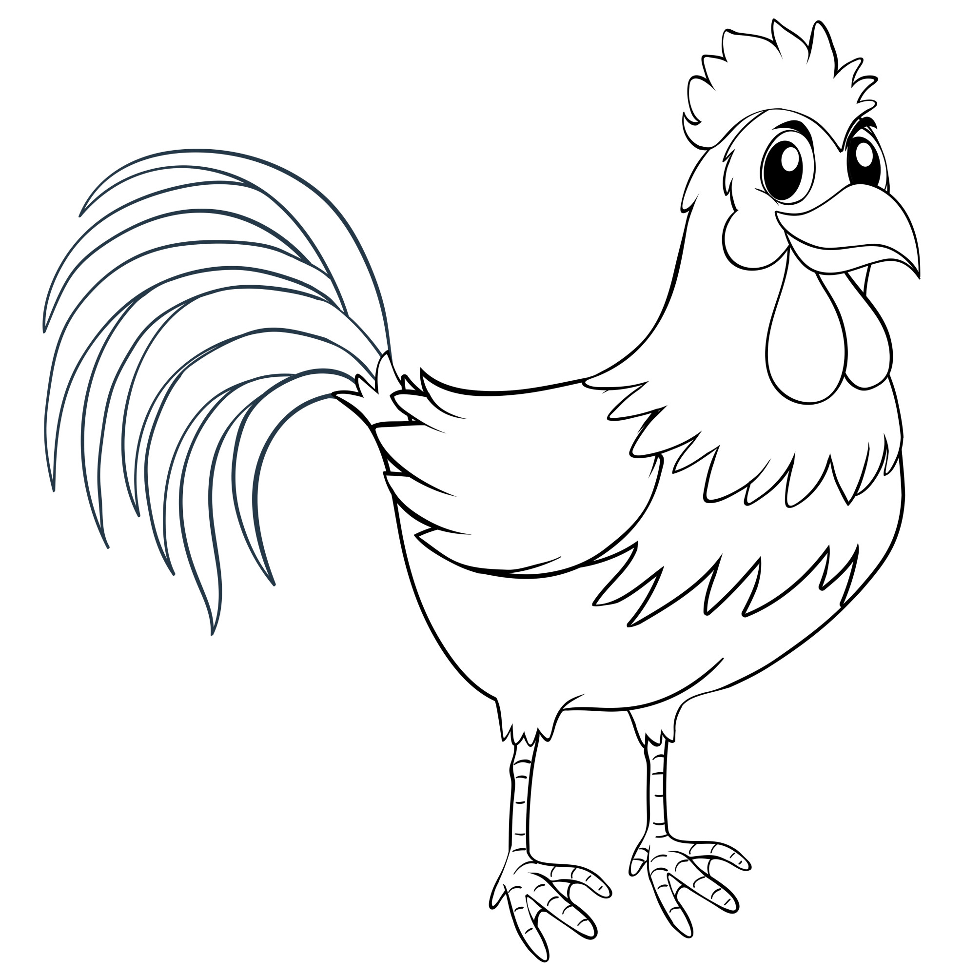 Раскраска для детей: курица с красивым хвостом