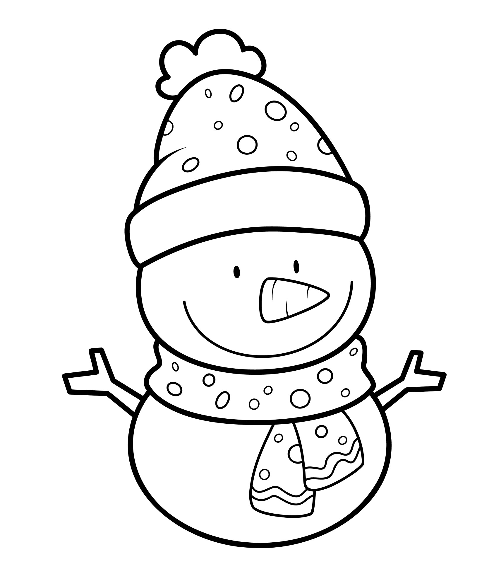 Раскраска для детей: маленький снеговик в шапке и шарфе