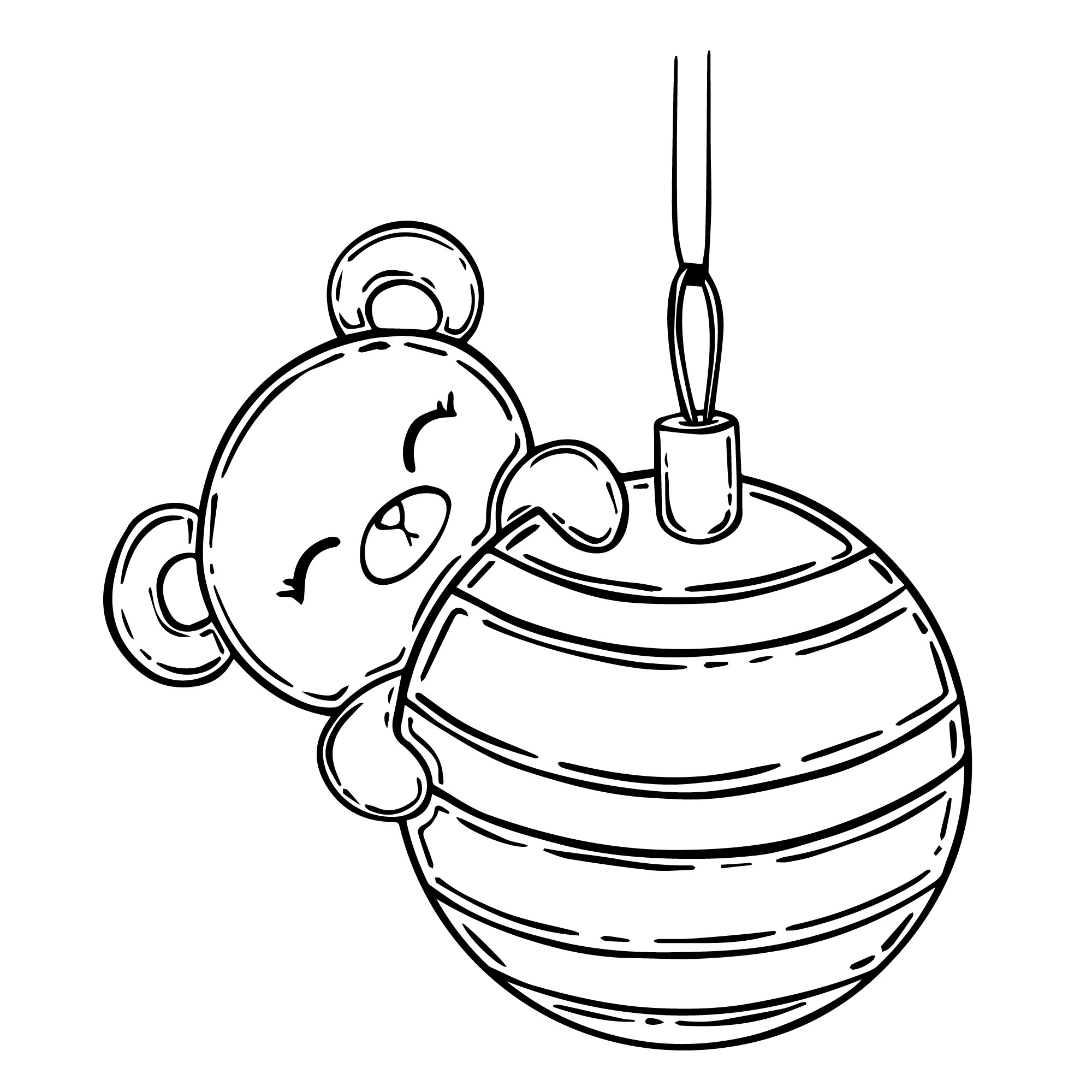 Раскраска для детей: ёлочный шар с маленьким медведем