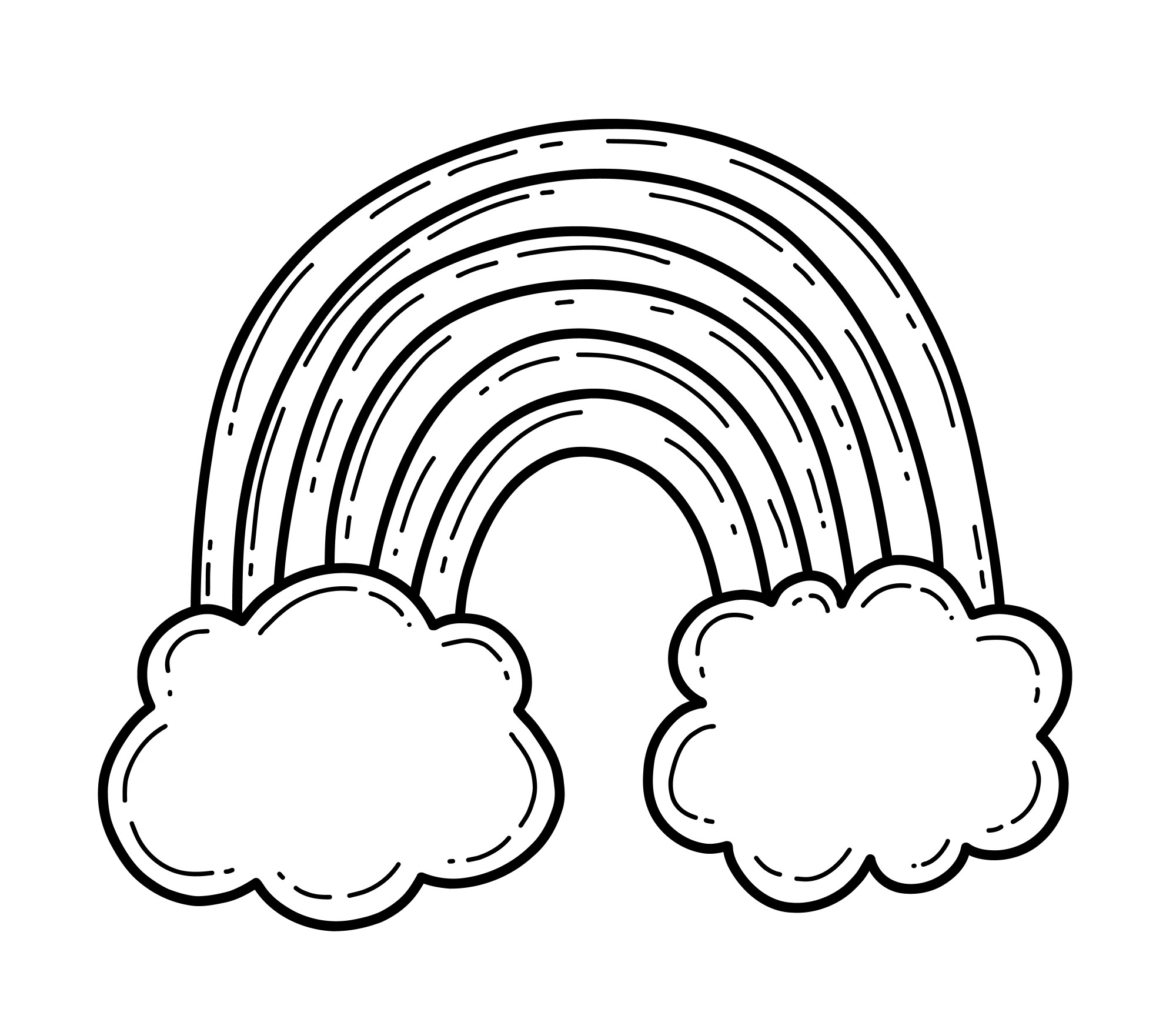 Раскраска для детей: атмосферная радуга в облаках