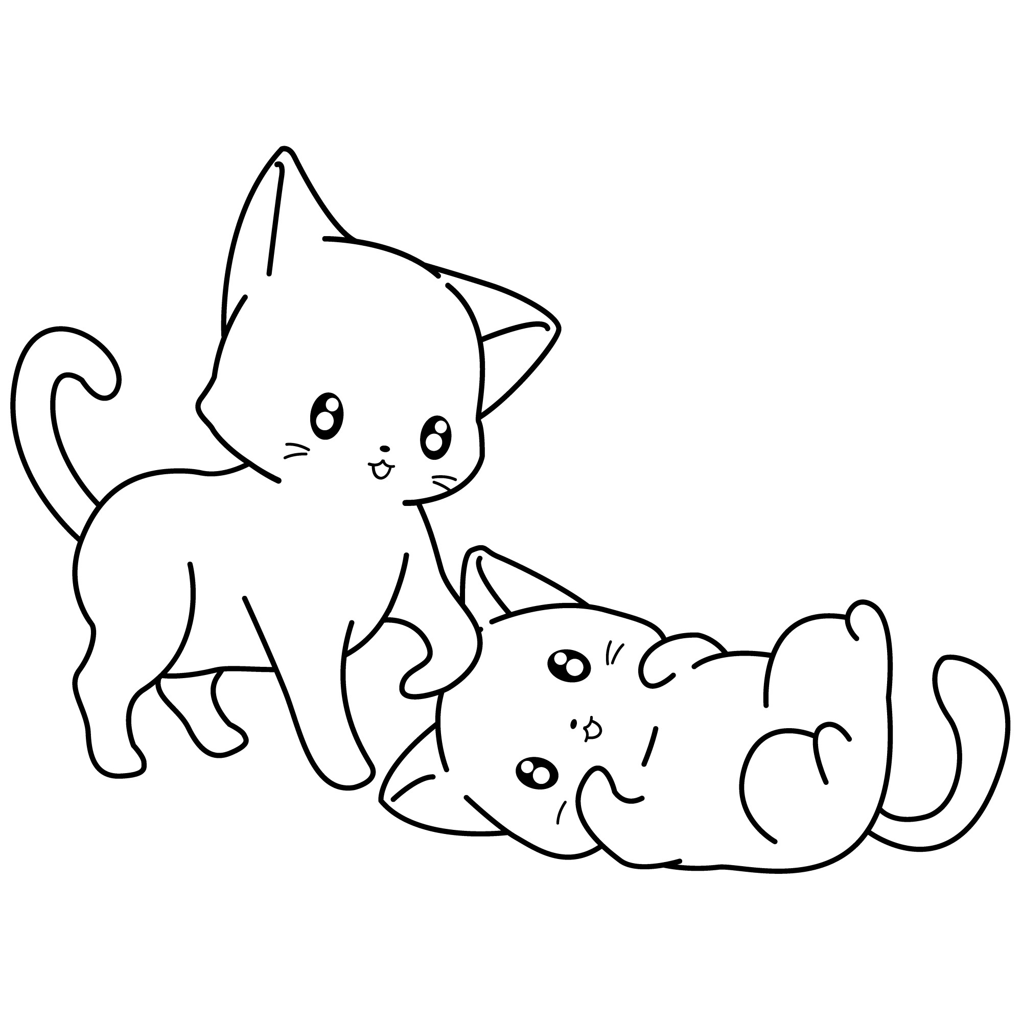 Раскраска для детей: милые котята играют