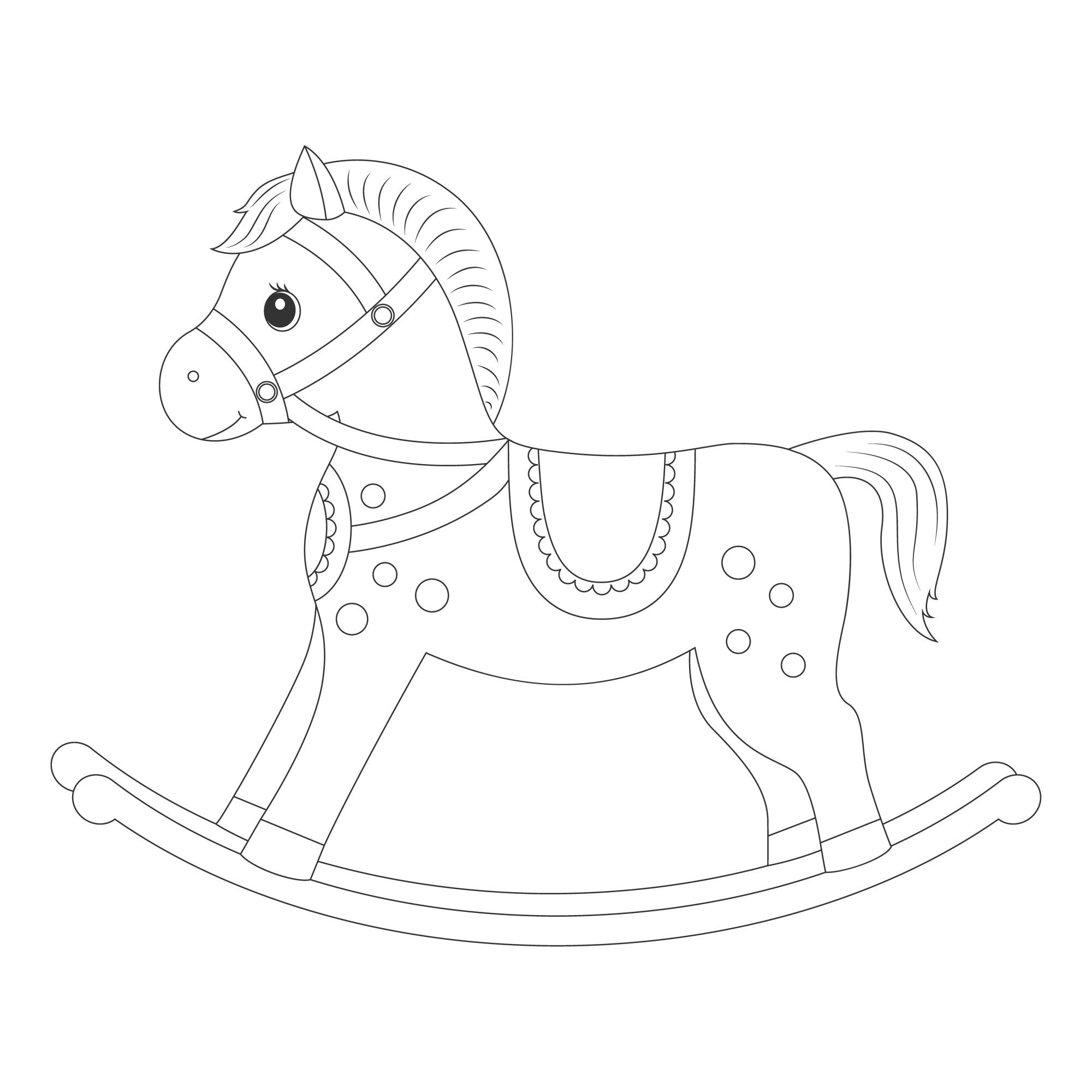 Раскраска для детей: красивая игрушка лошадка-качалка