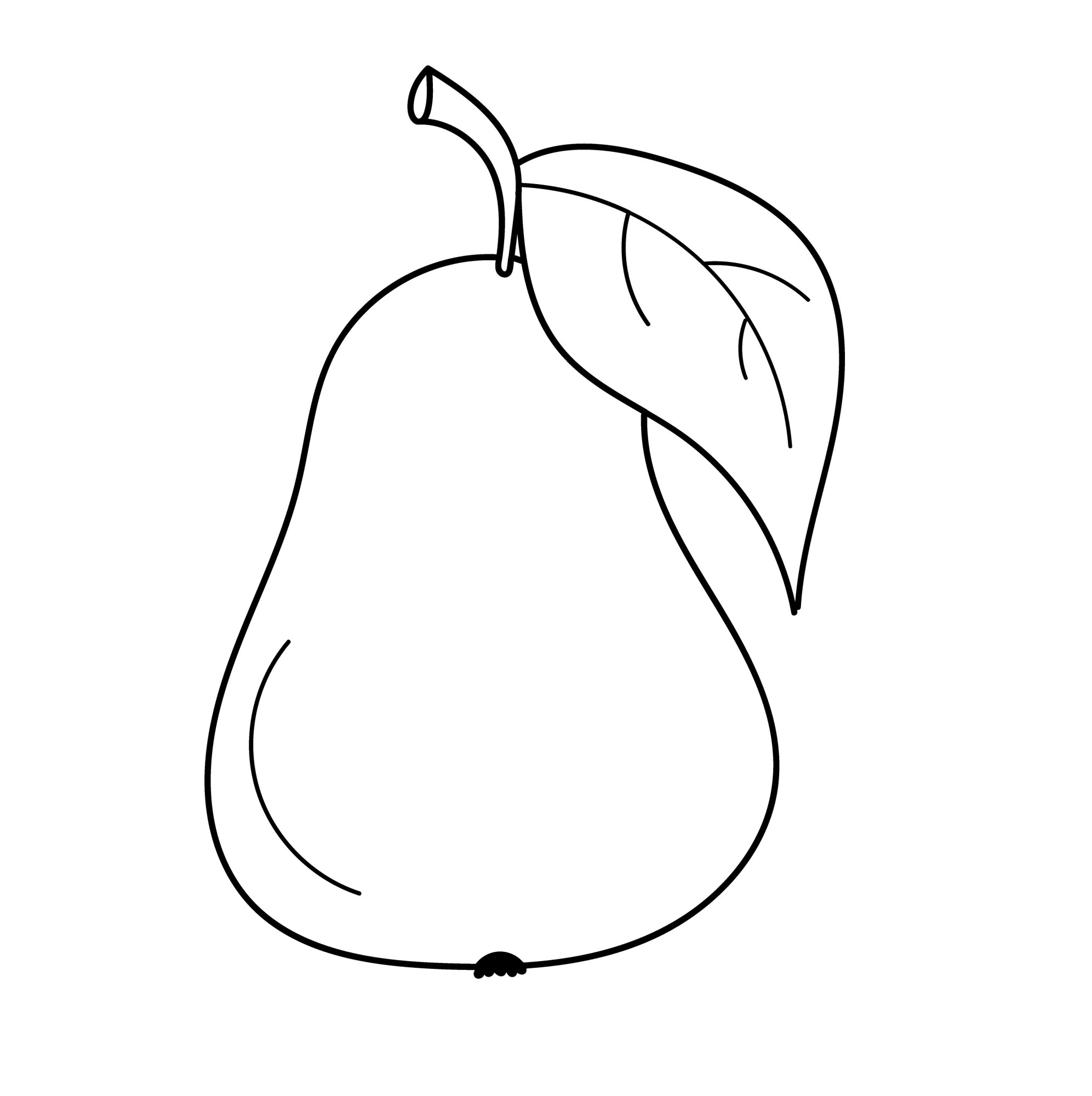 Раскраска для детей: cпелый фрукт груша с большим листом