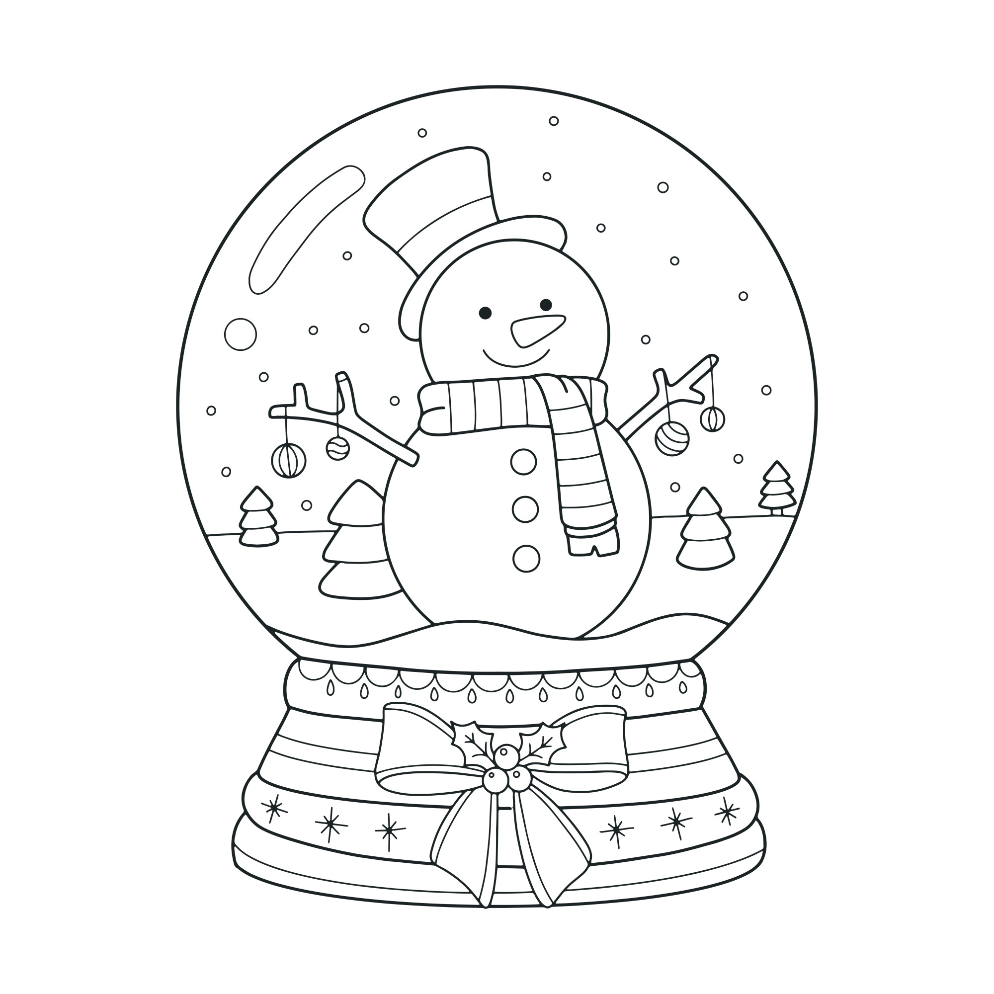 Раскраска для детей: новогодний стеклянный шар со снеговиком внутри