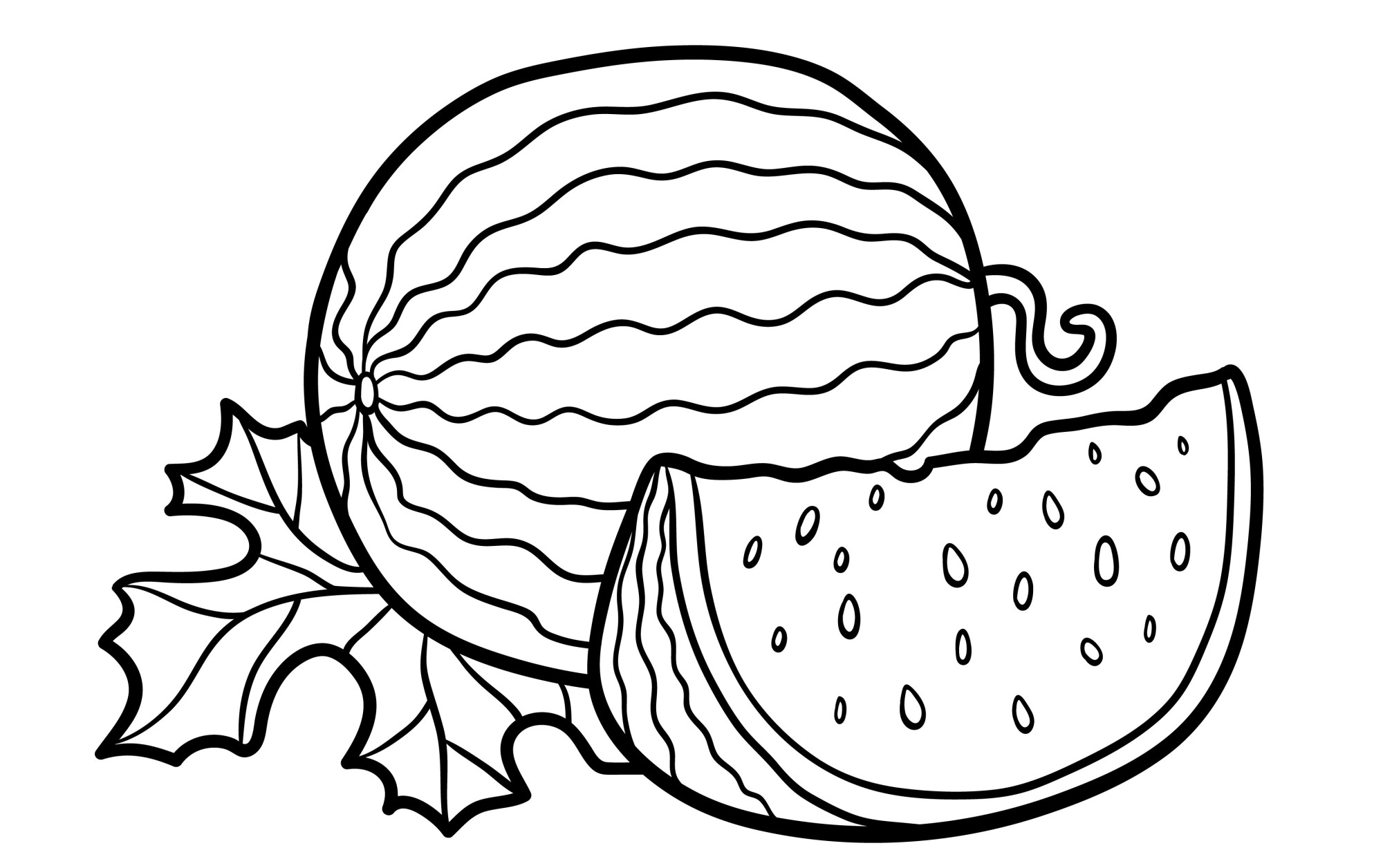 Раскраска для детей: спелый арбуз и сочная долька