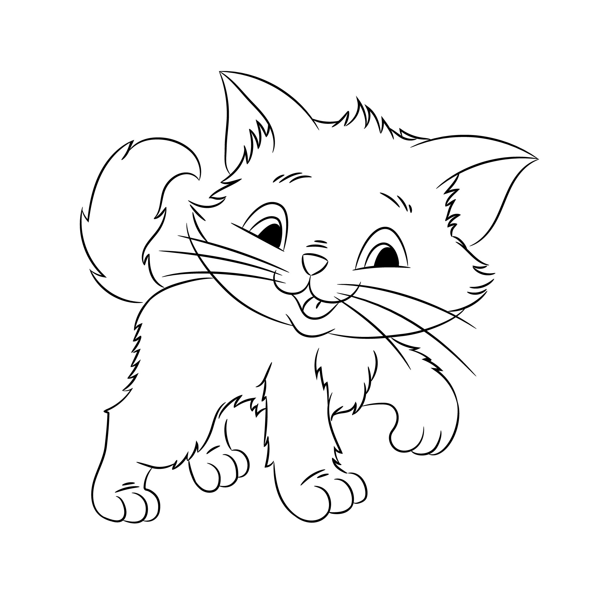 Раскраска для детей: пушистый котенок с милым взглядом