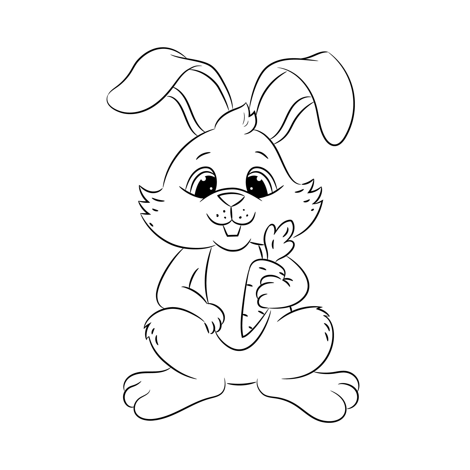Раскраска для детей: уставший заяц с морковкой