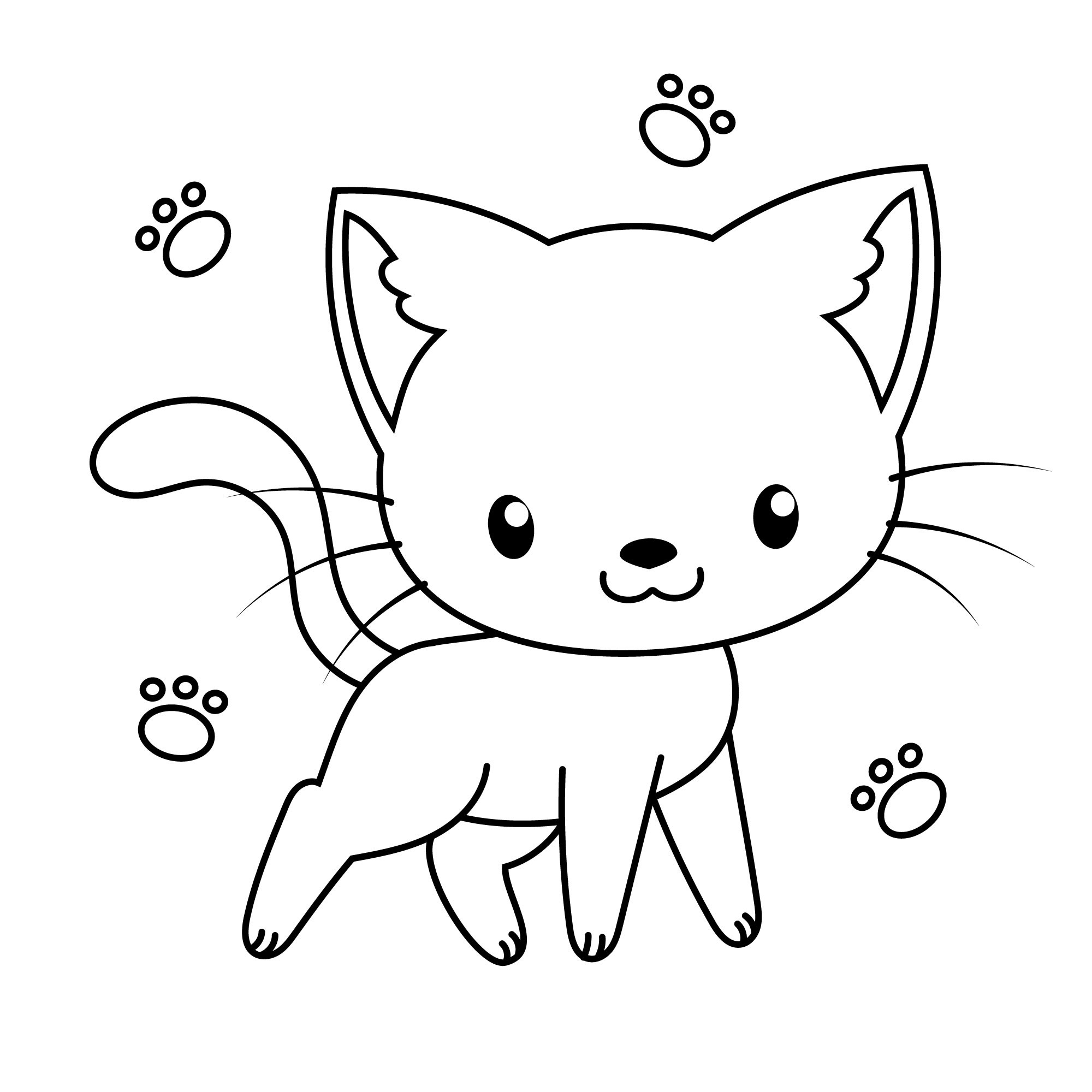 Раскраска для детей: мурчащий котенок