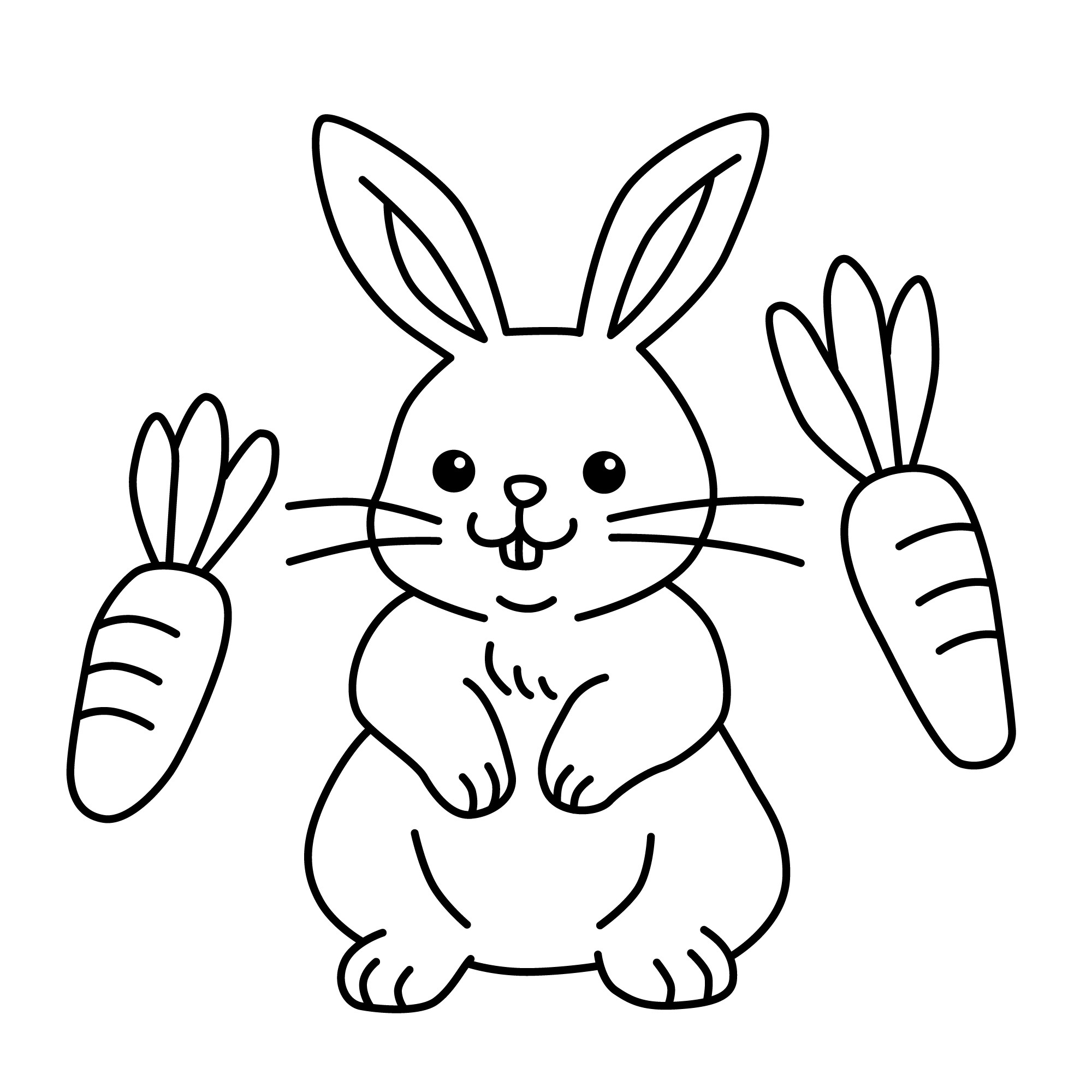 Раскраска для детей: заяц с морковками
