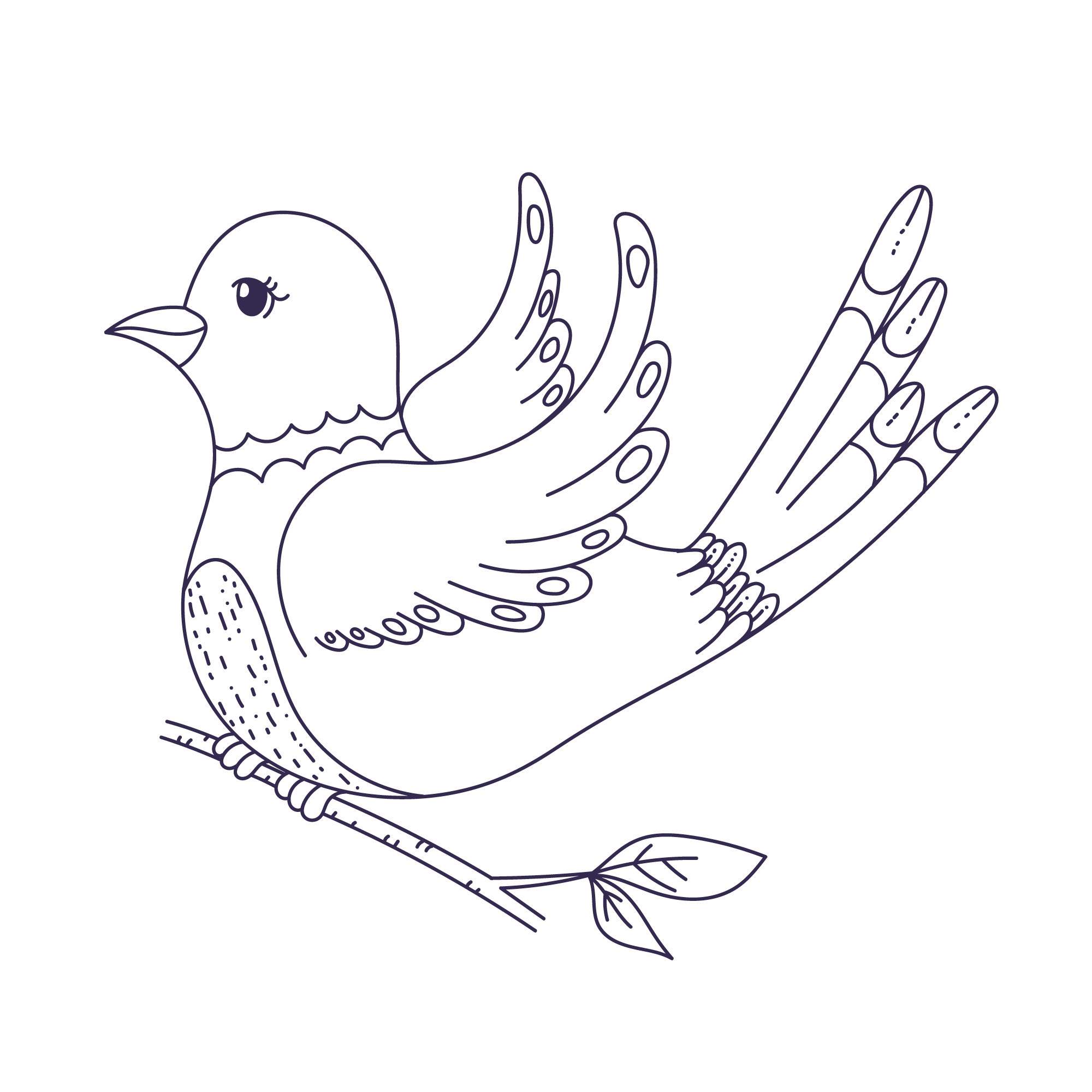 Раскраска для детей: сказочный голубь на ветке