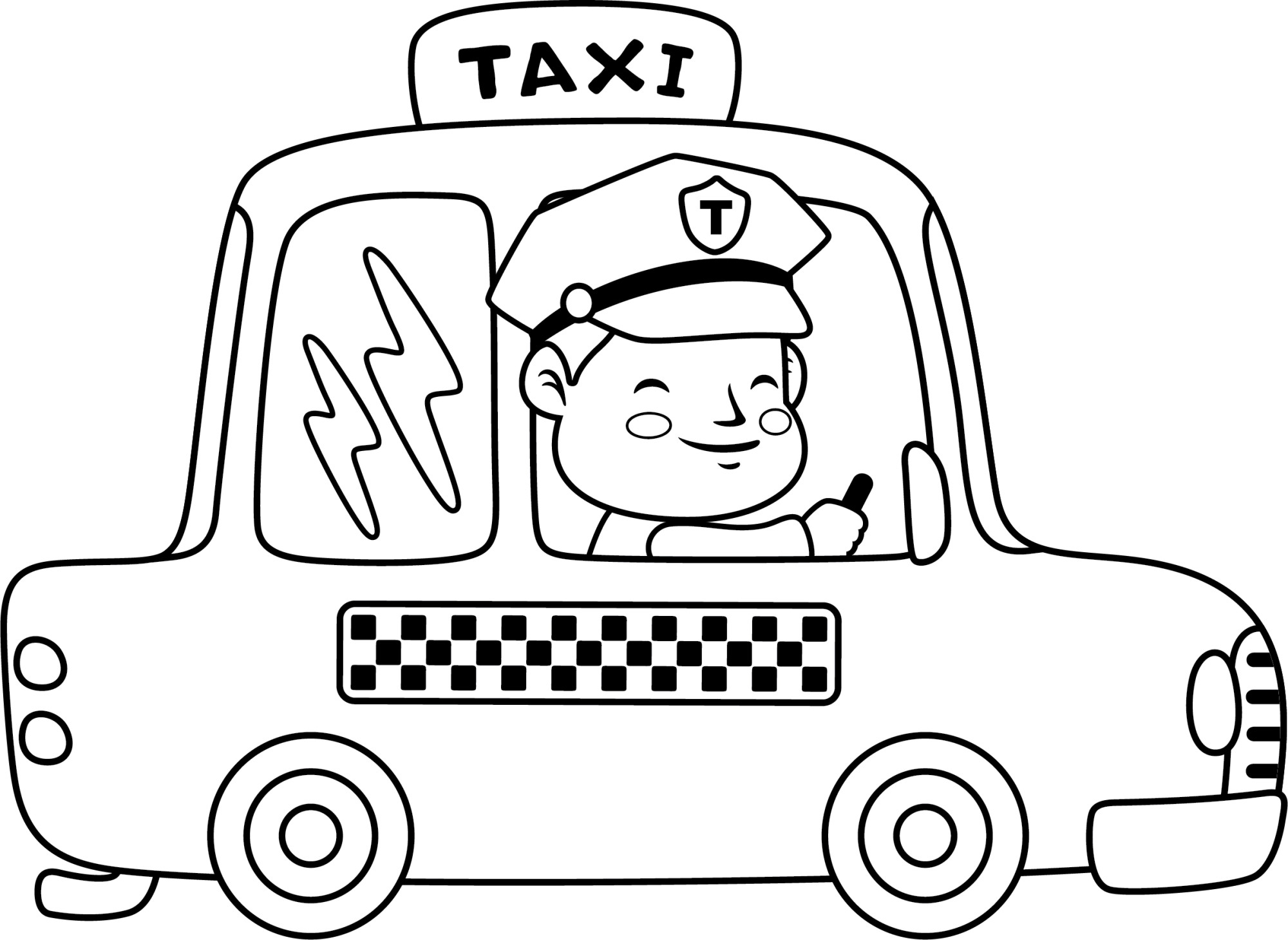 Раскраска для детей: счастливый водитель такси