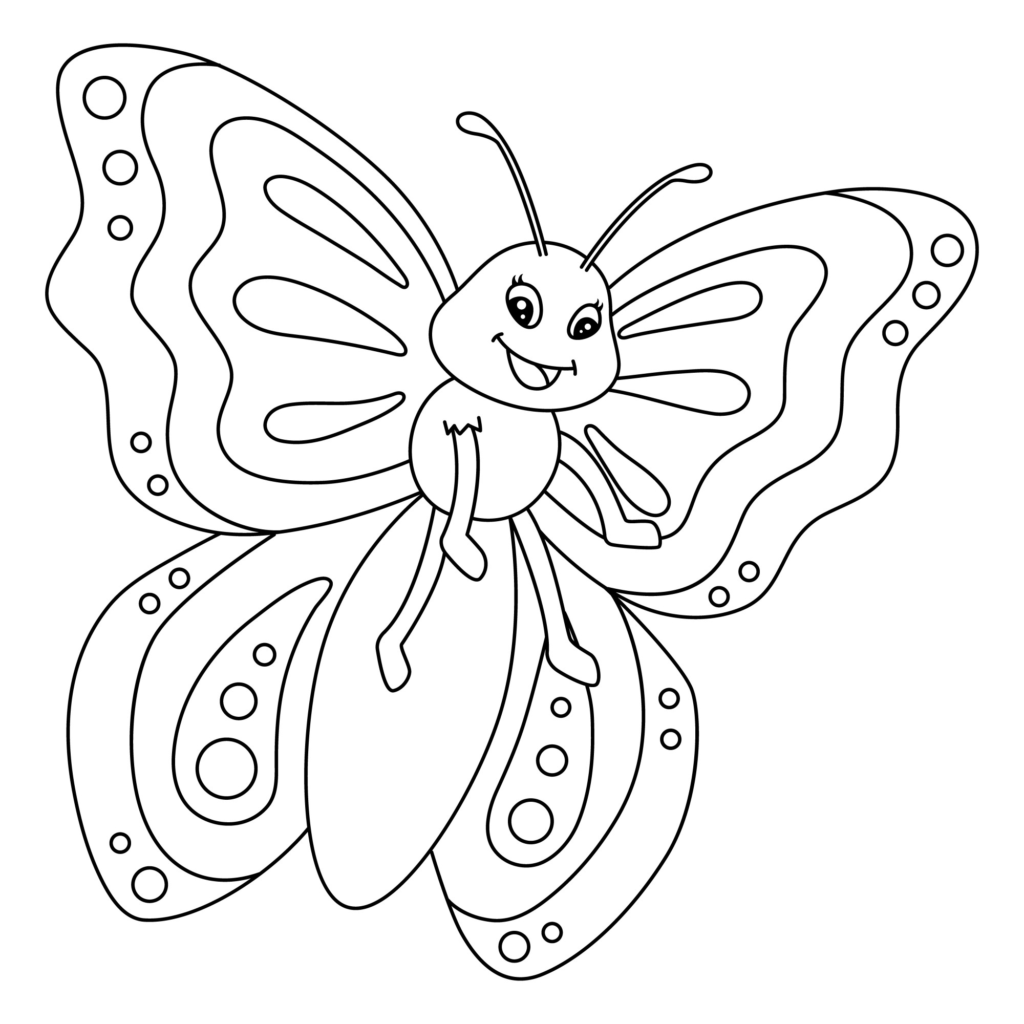 Раскраска для детей: мультяшная забавная бабочка