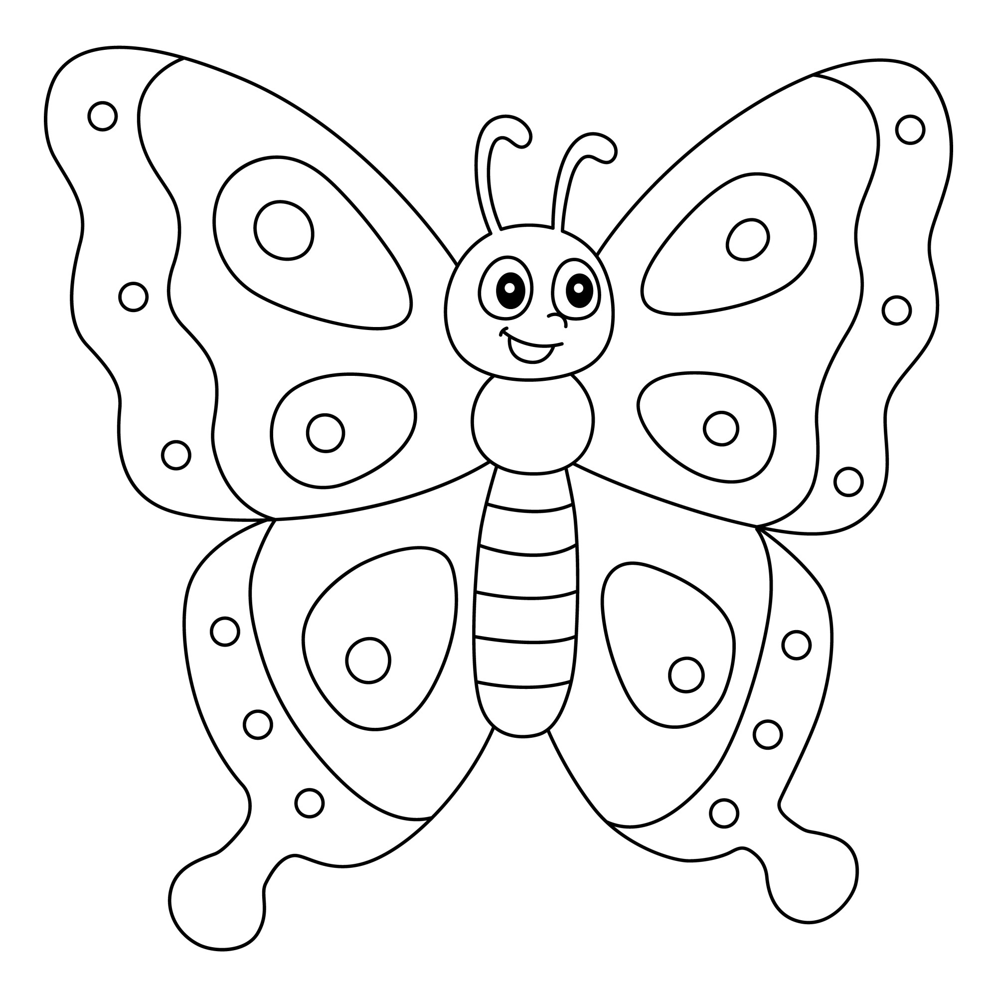 Раскраска для детей: сказочная бабочка с большими глазами