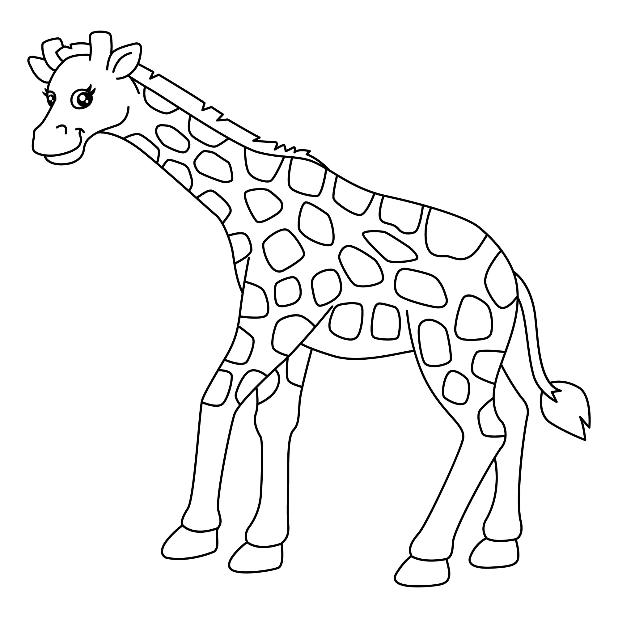 Раскраска для детей: милый забавный жираф наклонил голову