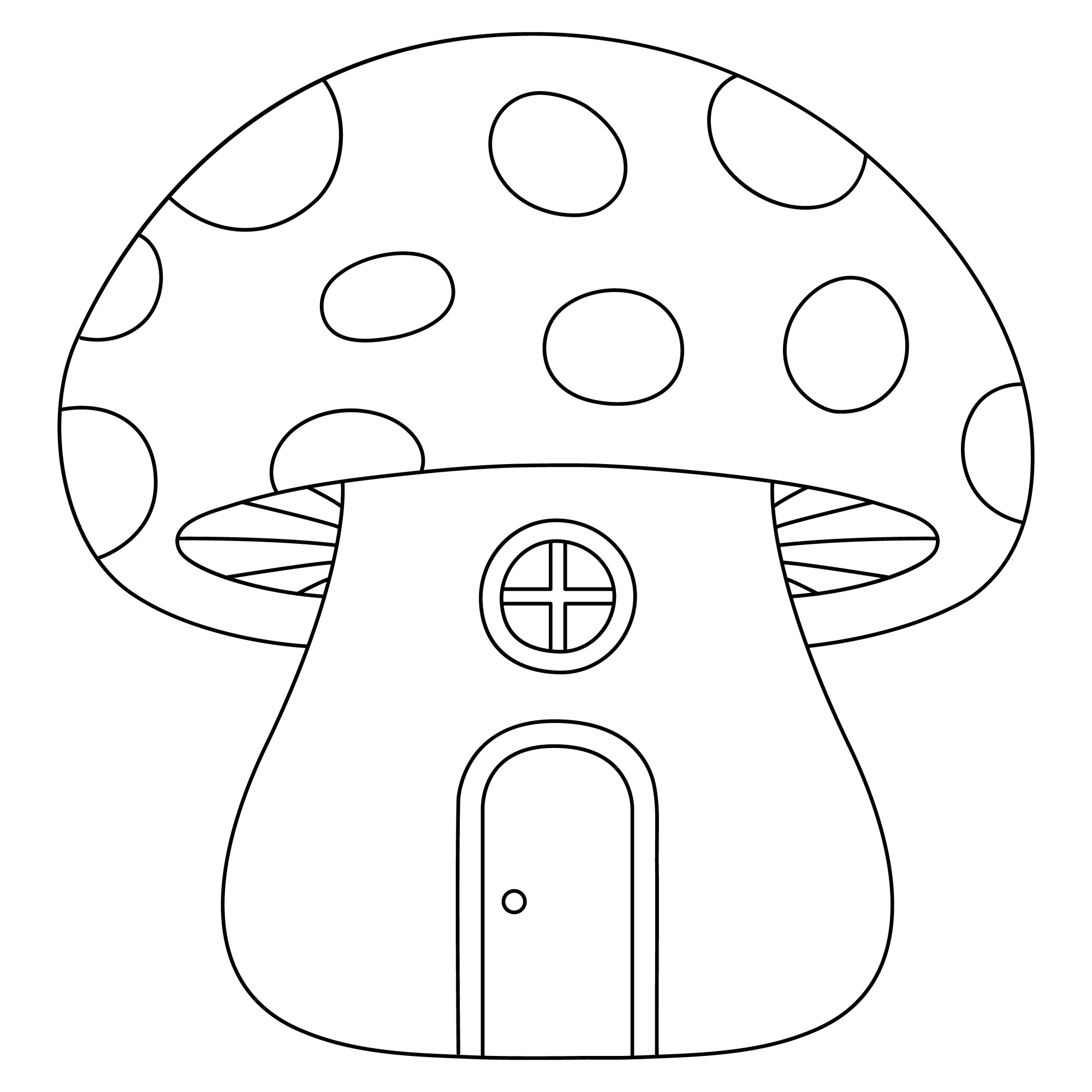 Раскраска для детей: большой домик гриб с дверью и окошком