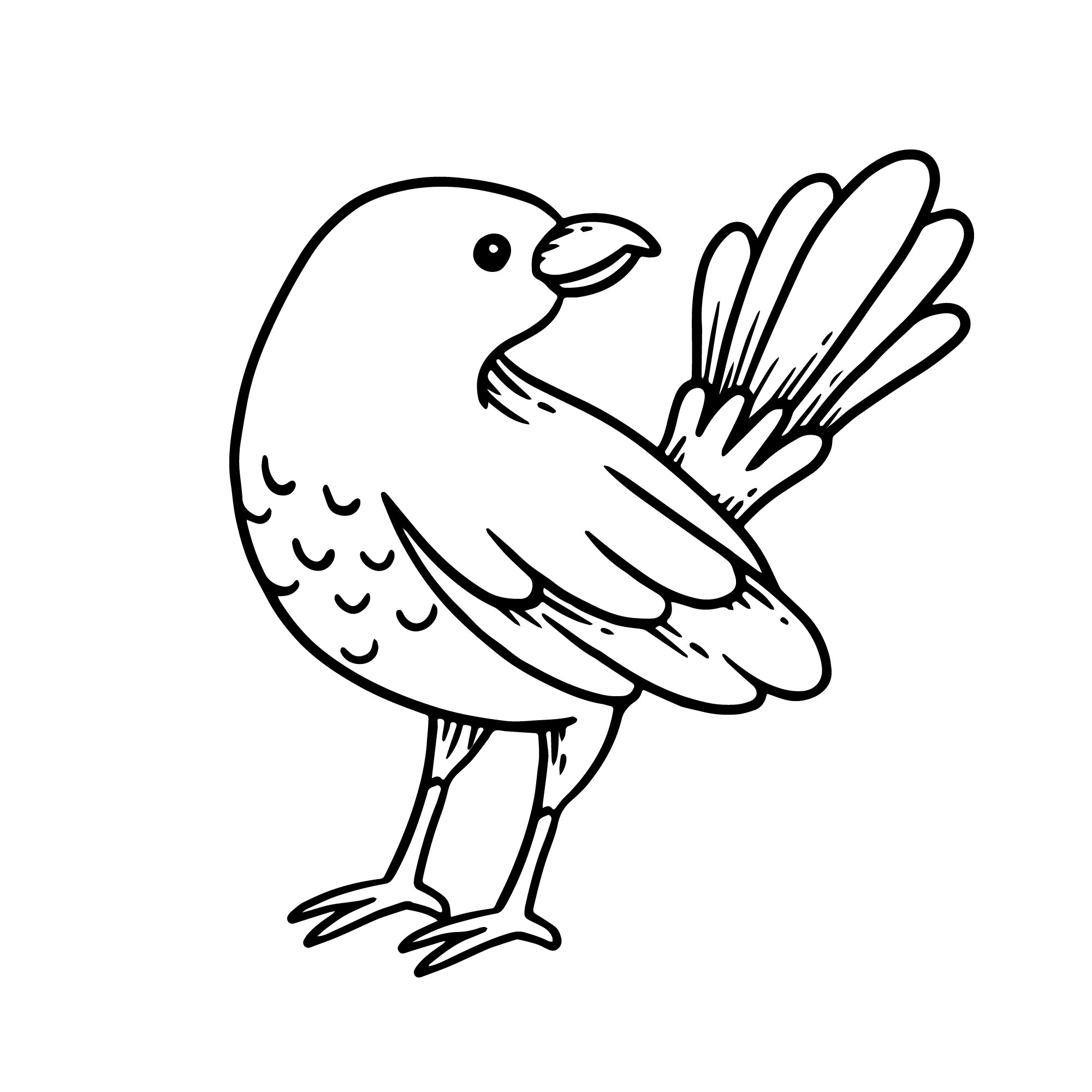 Раскраска для детей: контур маленькой птицы с необычным хвостом