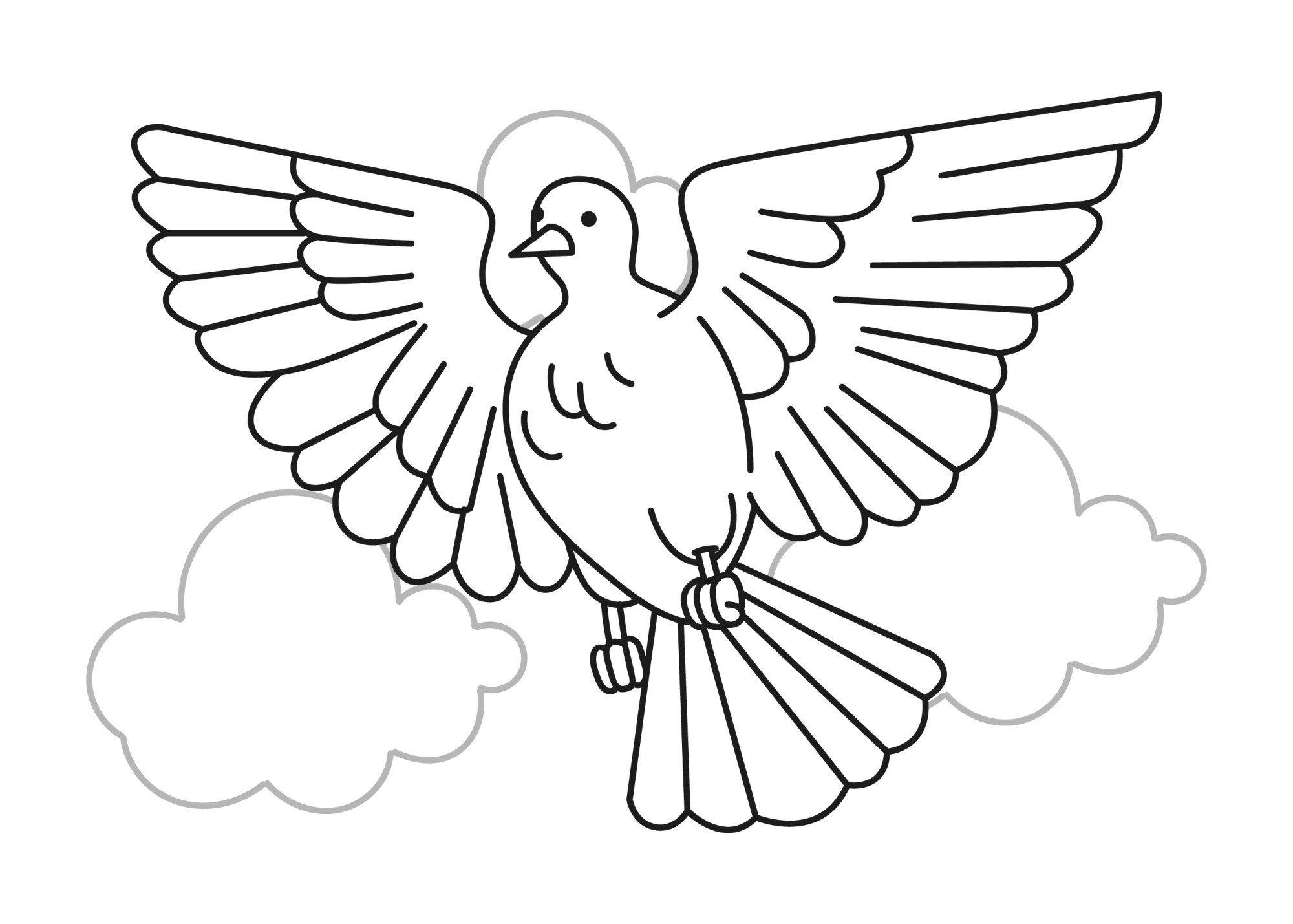 Раскраска для детей: контур голубя в небе