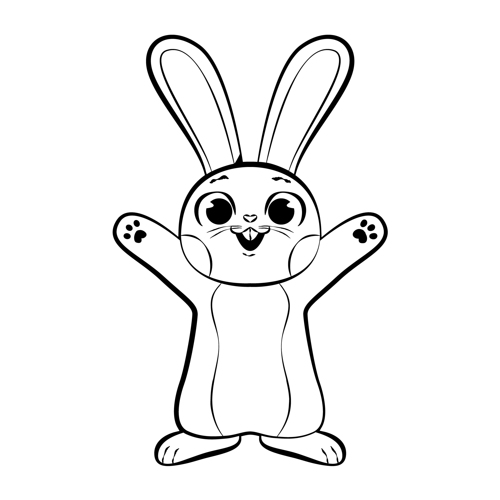 Раскраска для детей: игрушечный заяц с поднятыми лапами