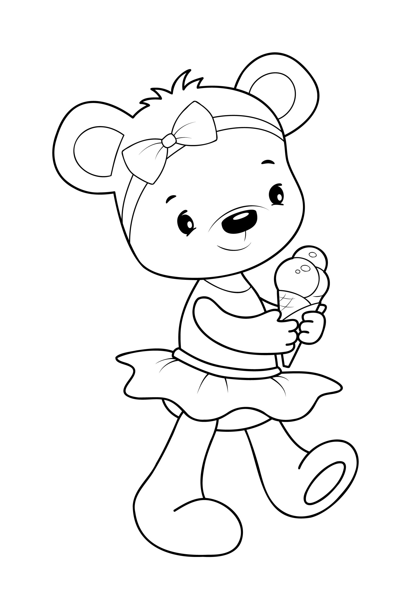 Раскраска для детей: игрушечная маленькая медведица с мороженным