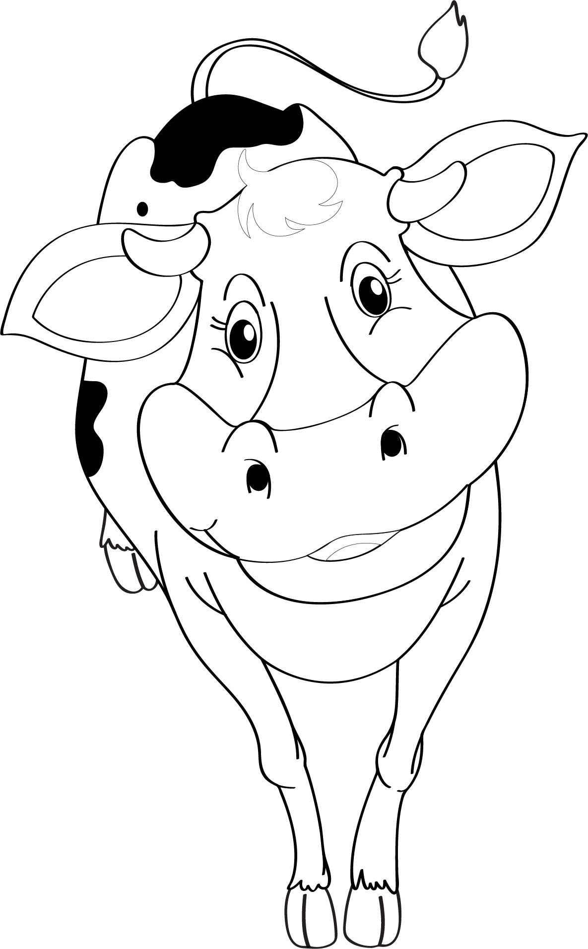 Раскраска для детей: очаровательная корова крупным планом