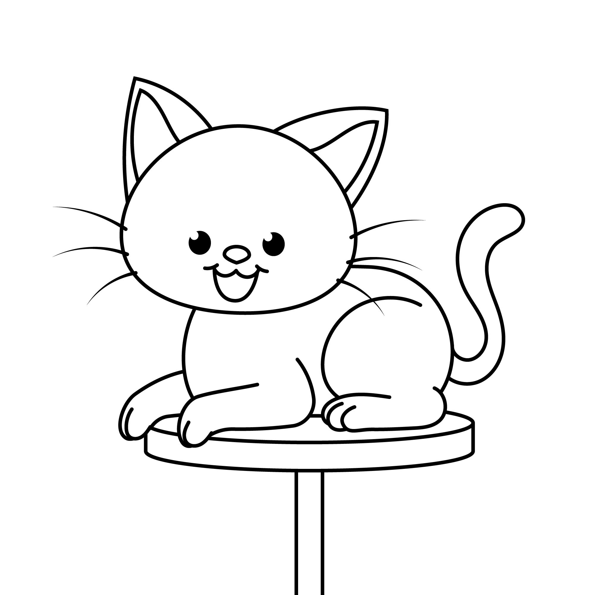 Раскраска для детей: игривый котенок улыбается