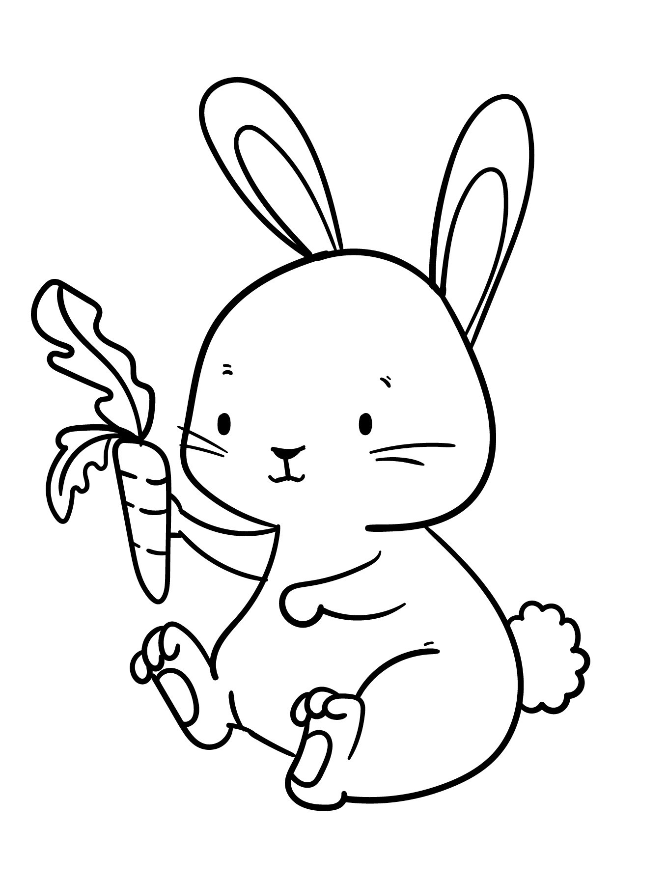 Раскраска для детей: сонный кролик с морковкой