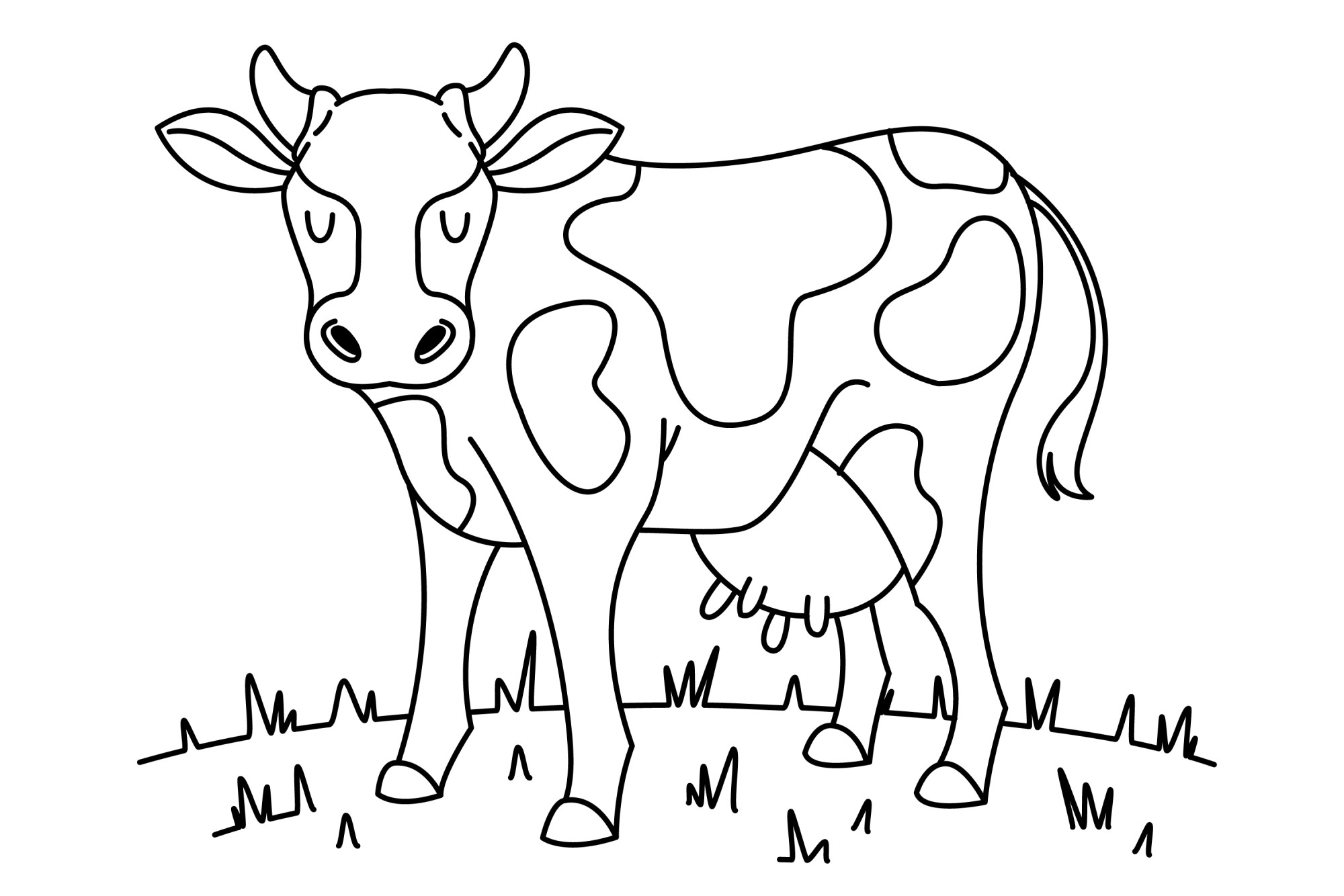 Раскраска для детей: корова пасется на лугу