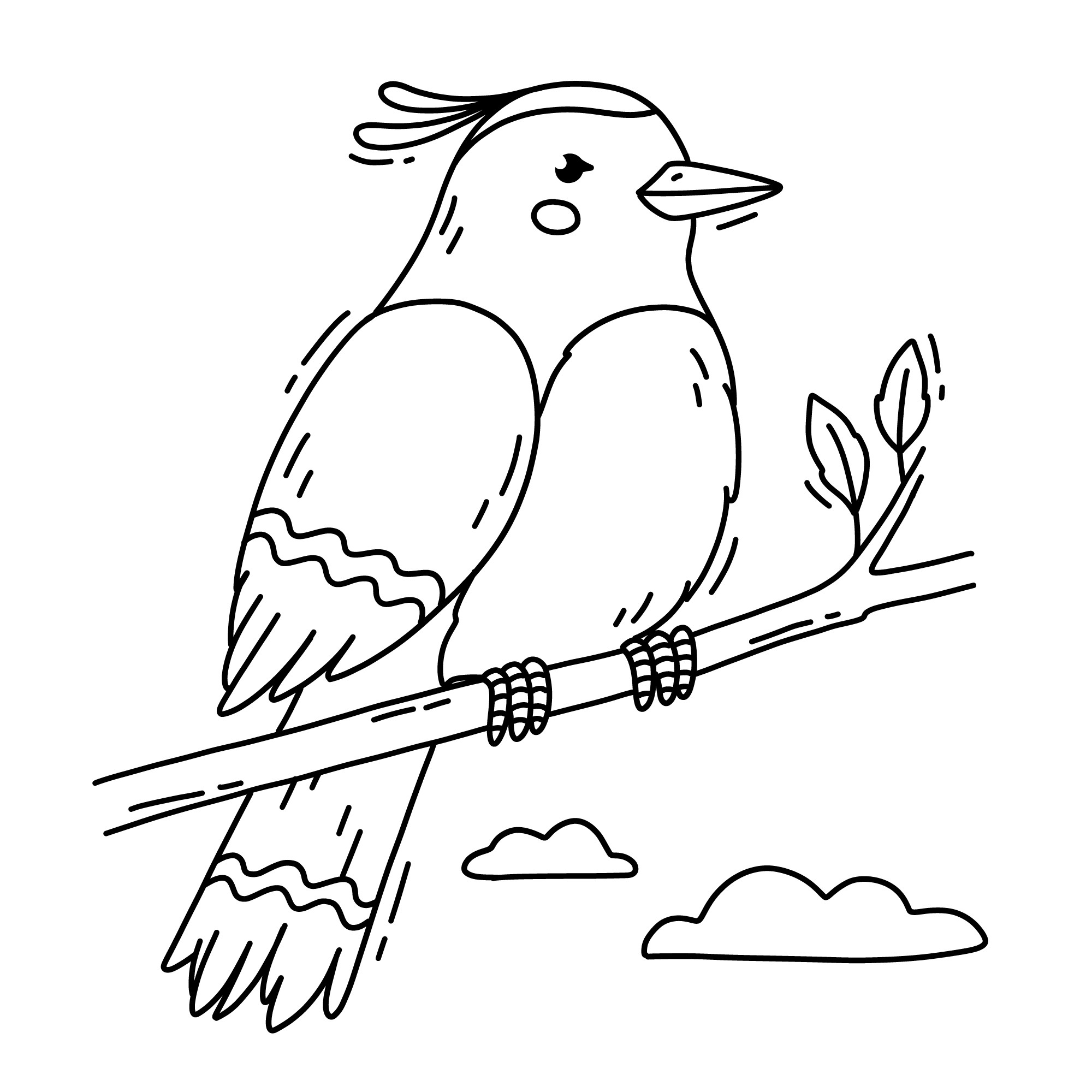 Раскраска для детей: птица на ветке «Пернатый бриз»
